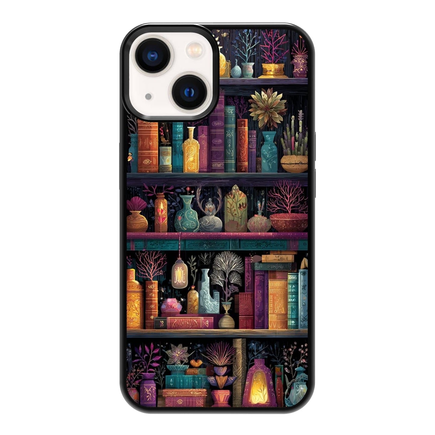Black Cat Indoor Jungle Potted Plants Bookshelf Dark Green Botanical Urban Forest Phone Case, Shockproof Protective Cover for iPhone 11 12 13 14 15 16 17 Pro Max Plus Mini XR 7 8 SE