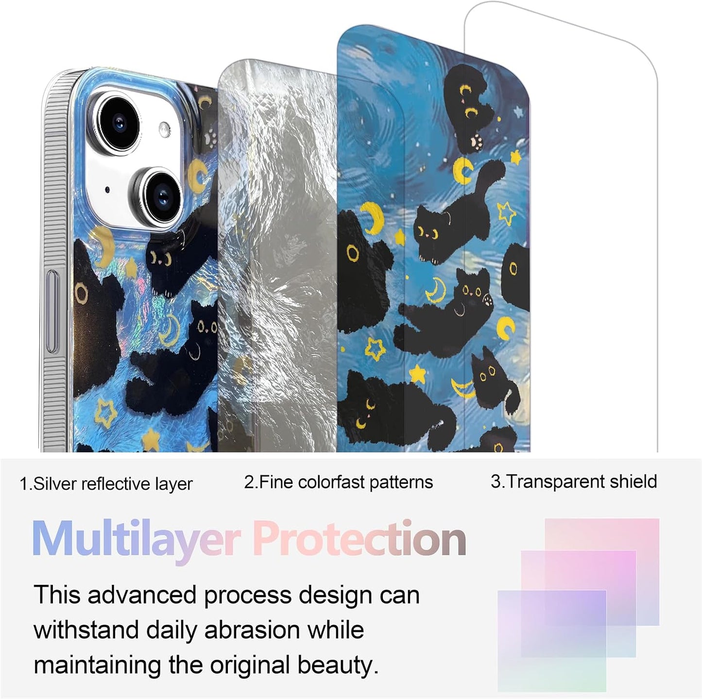 Compact Case for iPhone 15 Black cat Design,Cute Trendy Soft Slim TPU Shockproof Protective Bumper Phone Cases Cover for Women Girls Aesthetic Glitter Shiny Adorable