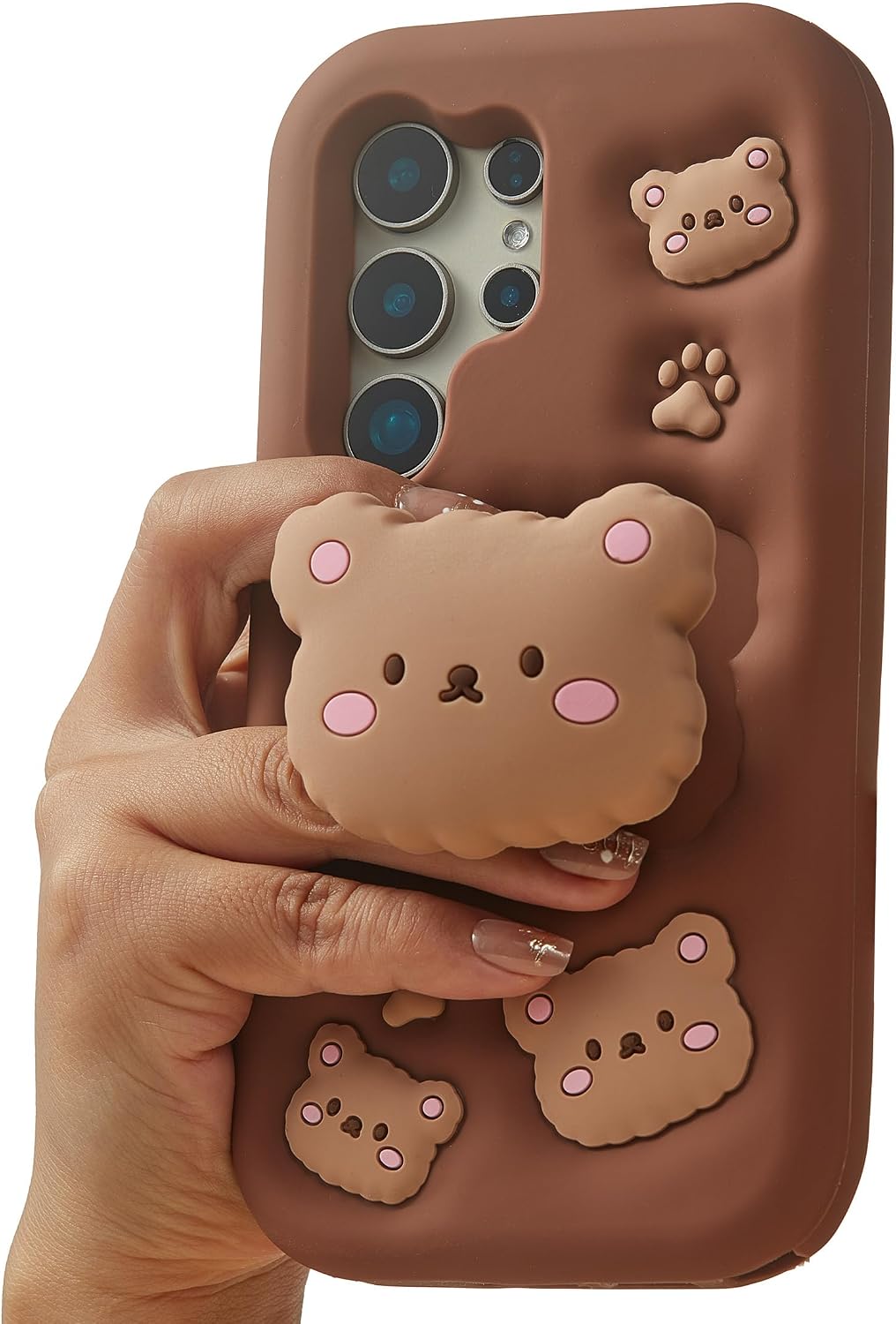 Kawaii 3D Teddy Bear Pop-Up Stand and Grip Phone Case for Samsung Galaxy S25 Ultra, Cute Cartoon Animal Phone Cover for Girls, Boys, Kids, Teens, and Womens