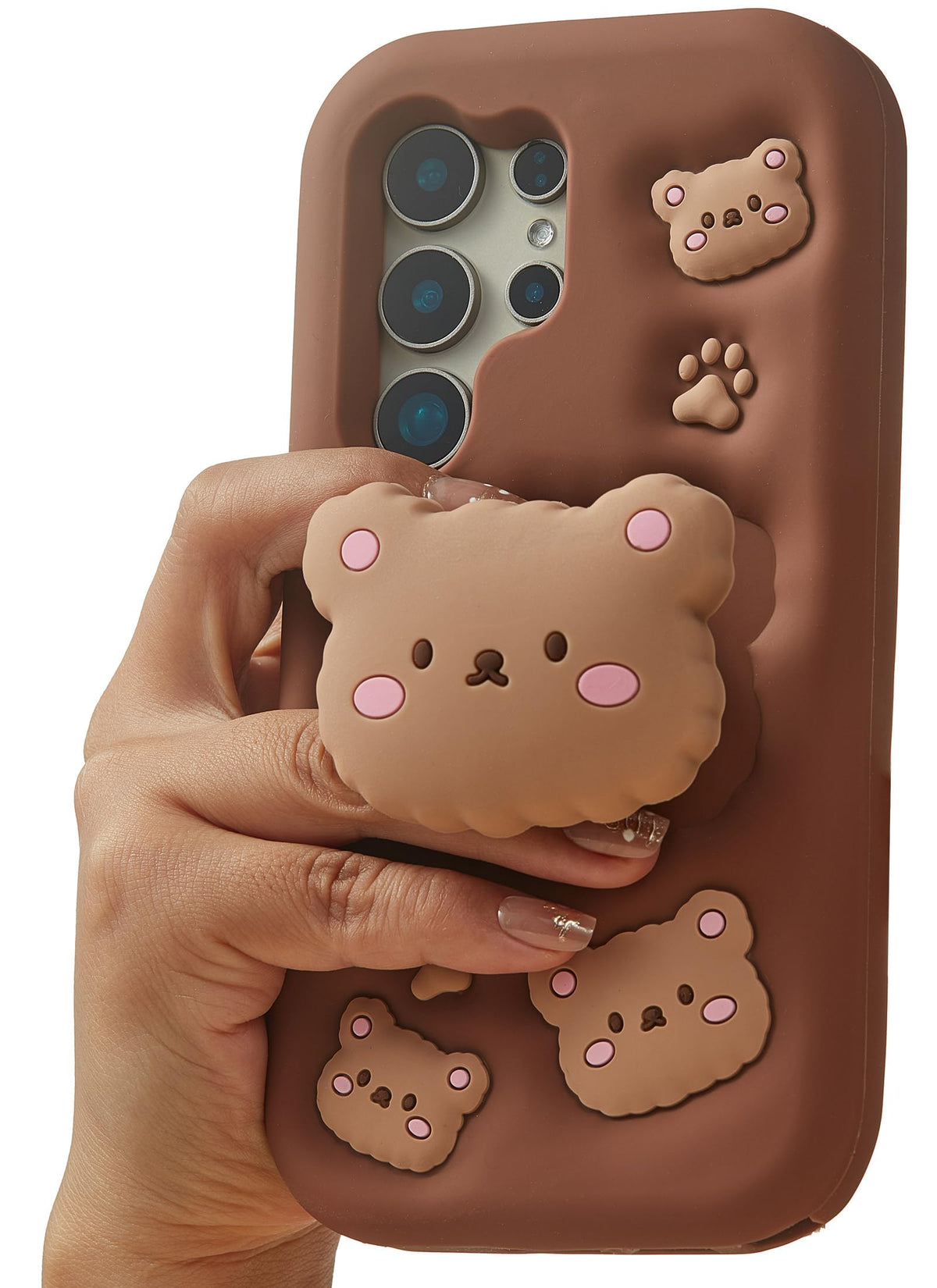 Kawaii 3D Teddy Bear Pop-Up Stand and Grip Phone Case for Samsung Galaxy S25 Ultra, Cute Cartoon Animal Phone Cover for Girls, Boys, Kids, Teens, and Womens