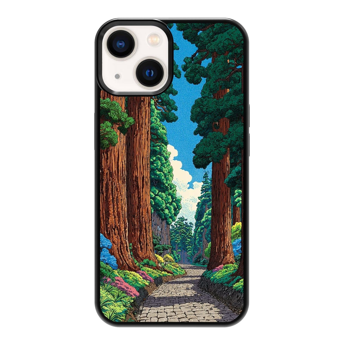 Vibrant Redwood Forest Path Wildflowers Nature Landscape Phone Case, Shockproof Protective Cover for iPhone 11 12 13 14 15 16 17 Pro Max Plus Mini XR 7 8 SE