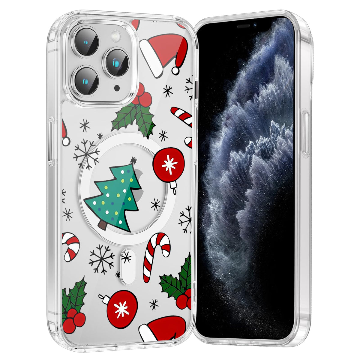Merry Christmas Snowflake Phone Case for iPhone 13 / iPhone 14 Xmas Clear Magnetic Case 6.1", Compatible with Magsafe, Cute Winter Pattern Design Cover Shockproof Soft TPU Funda for Girl Women