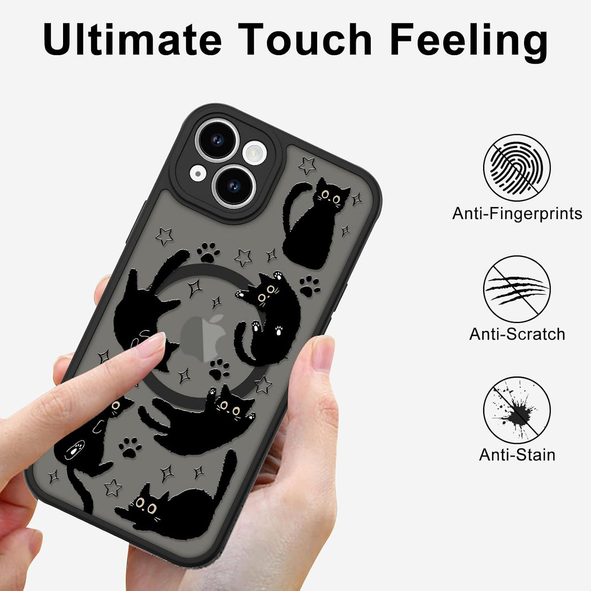 Cute Magnetic Case for iPhone 14 Case, Black Cats Pattern | Compatible with MagSafe, Soft Bumper Hard Back Kawaii Animal Aesthetic Protective Phone Cover Design for Women Girls Boys