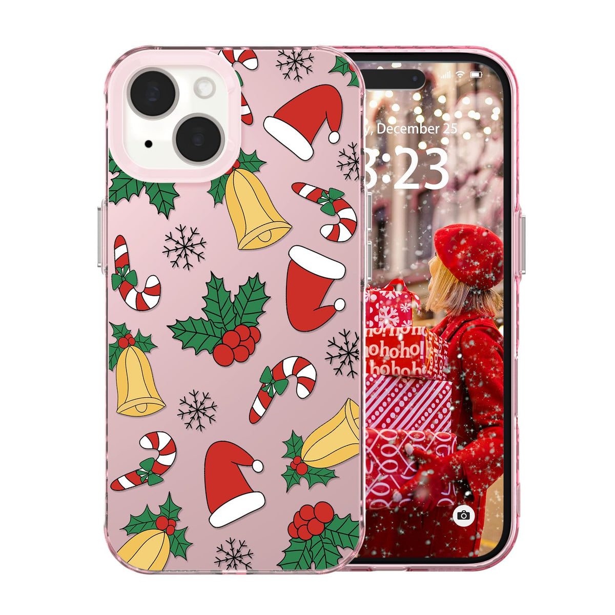 for iPhone 16 Plus Christmas Case Cute - Gingerbread Man/Pink | Gingerbread Man Tree Girly Women Girls Kids Snowflakes Candy Winter Holiday Festival Gifts Trendy Glossy Protective Cover