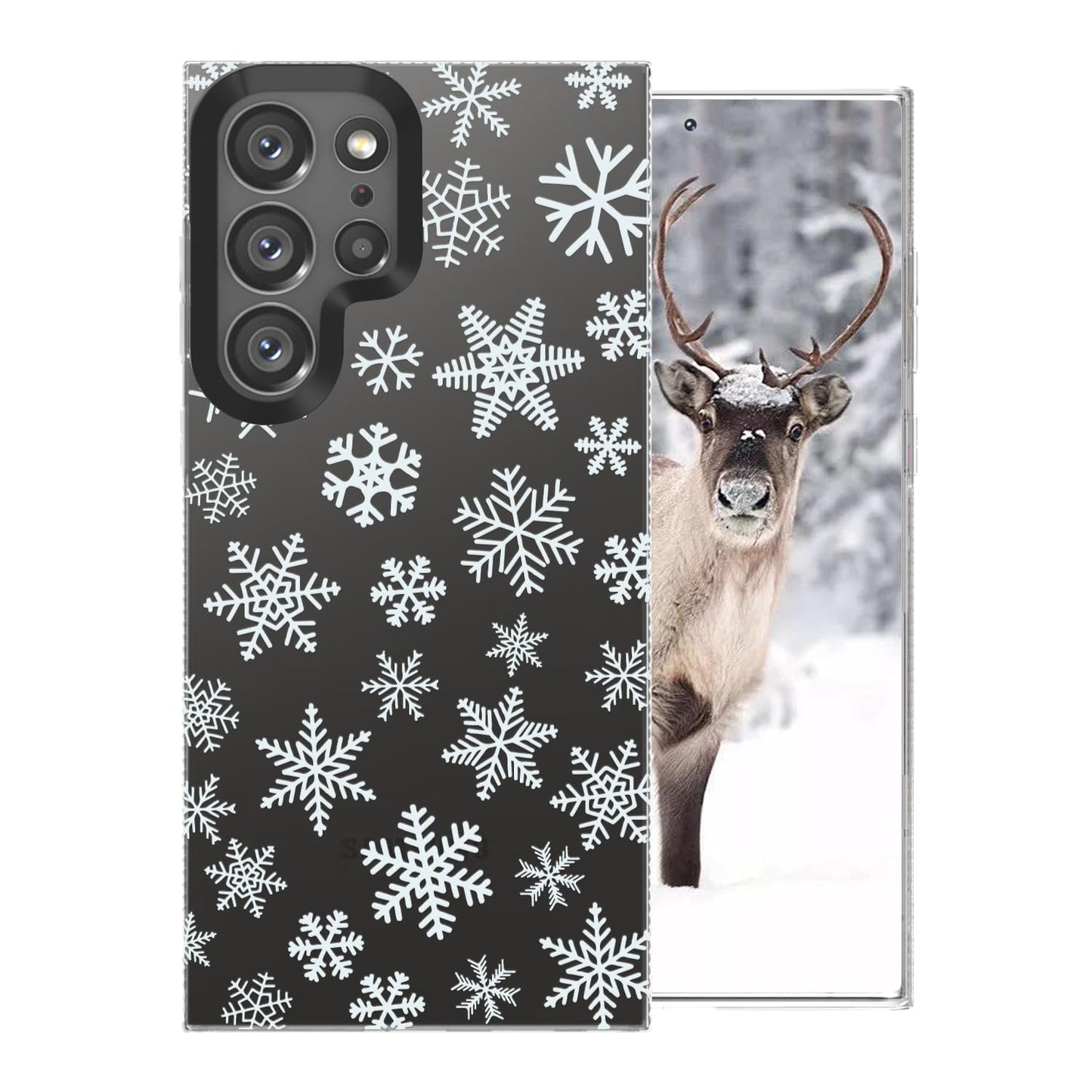 Christmas Phone Case Compatible for iPhone 16 Snowflake Case Clear TPU + Black Camera Frame Protection Winter Phone Cover for Women