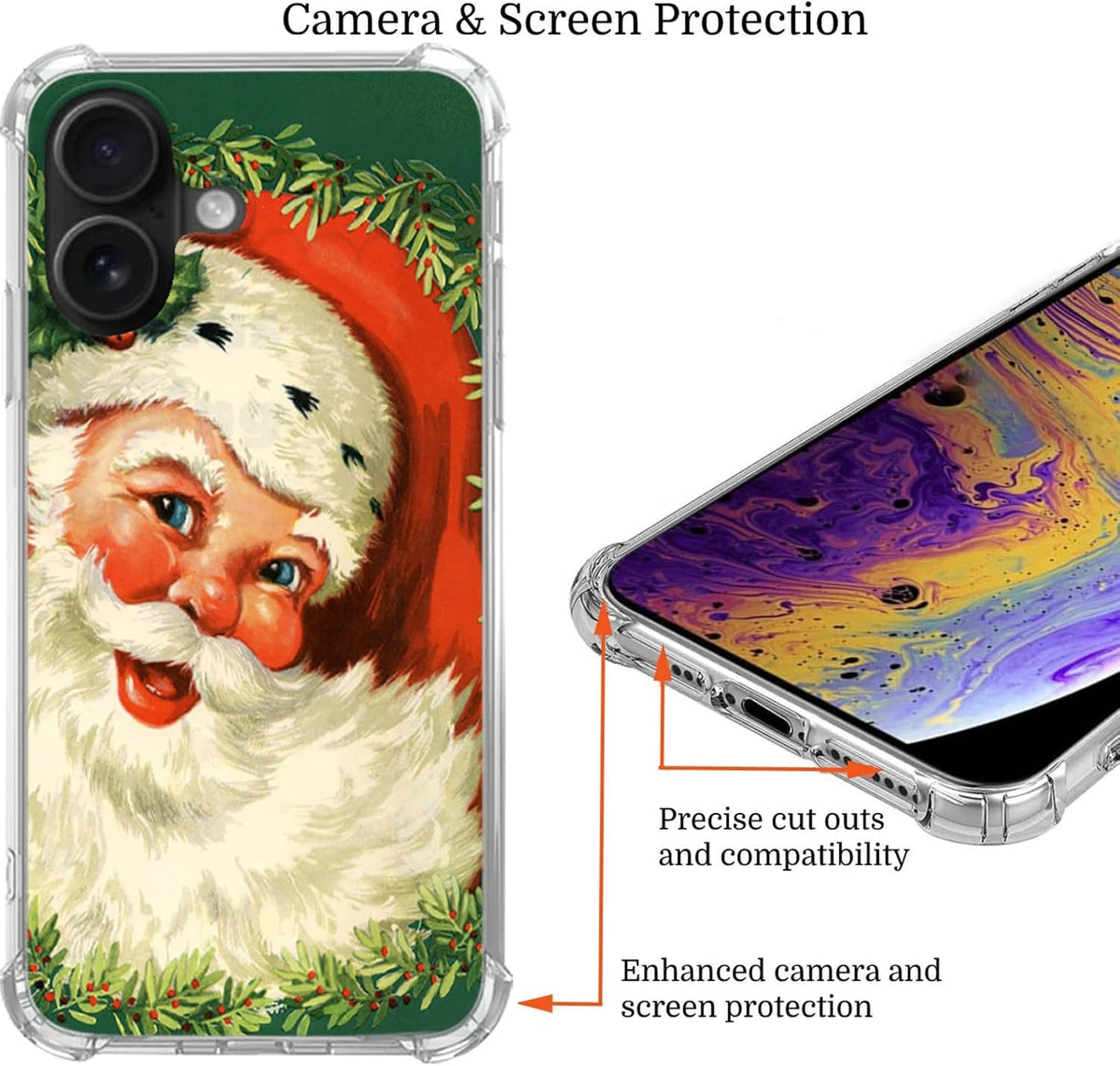 Christmas Vintage Retro Phone Case for iPhone 16, Cute Kawaii Case Winter Holiday Xmas Santa Claus Cover for Teens Women Men, Trendy TPU Bumper Cover Case