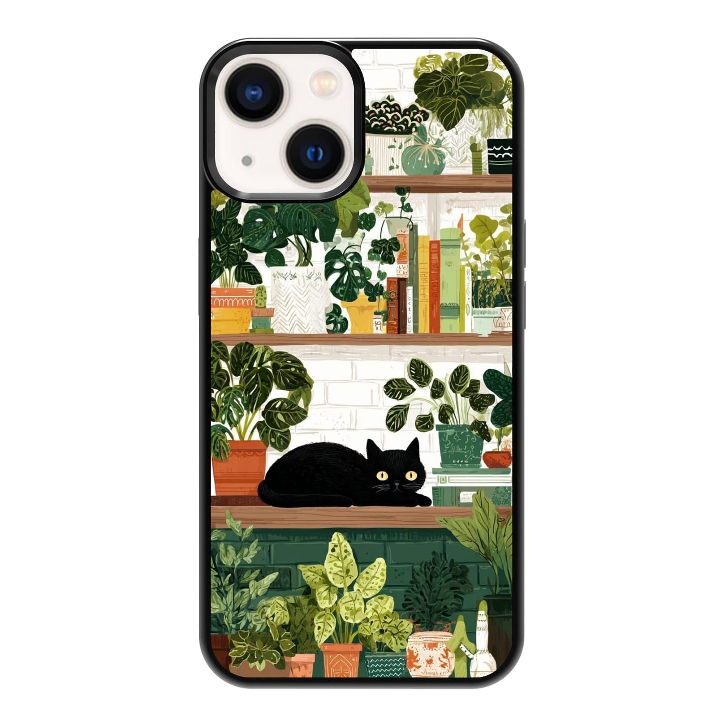 Lush Tropical Monstera Leaves Black Cat Botanical Art Phone Case, Shockproof Protective Cover for iPhone 11 12 13 14 15 16 17 Pro Max Plus Mini XR 7 8 SE