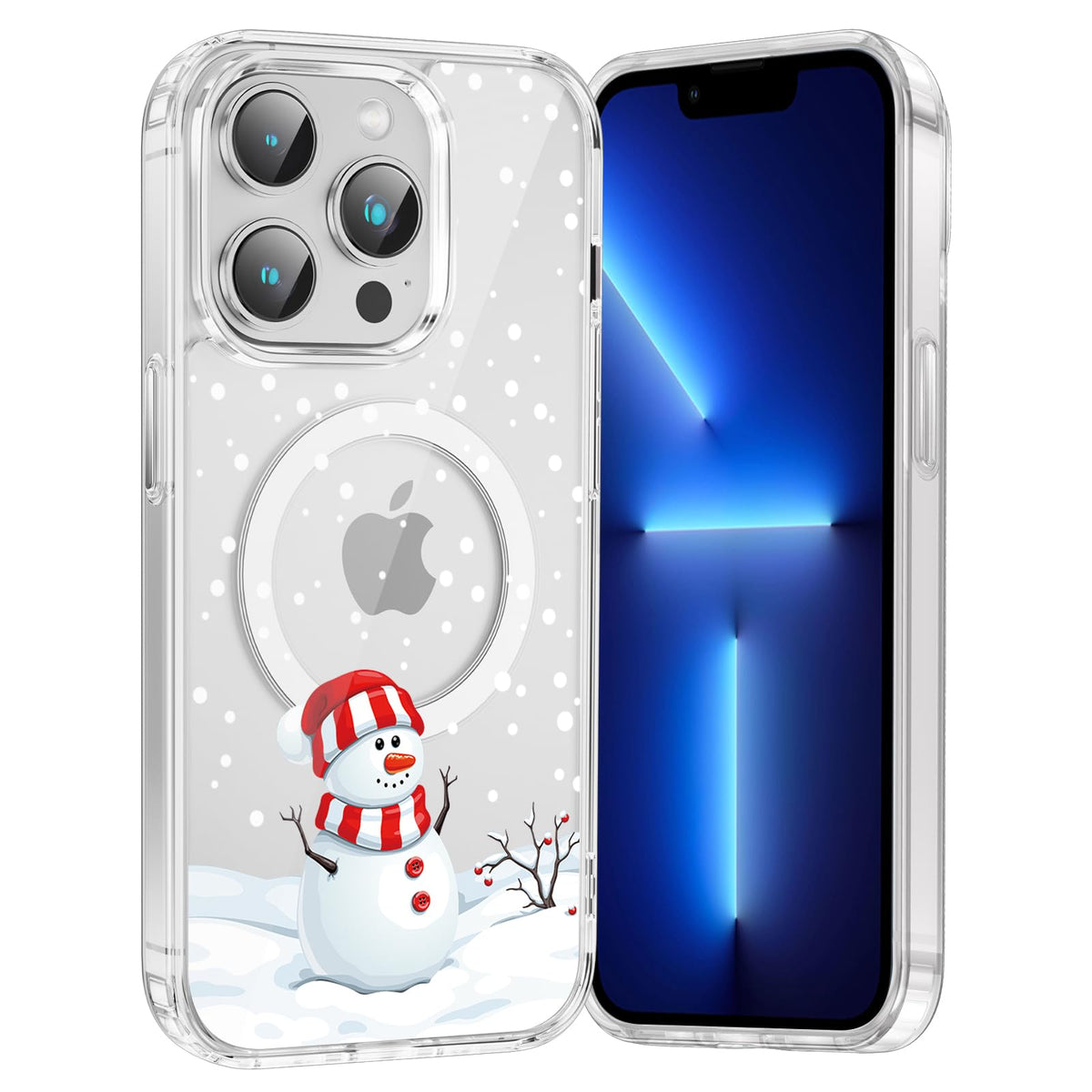 Merry Christmas Snowflake Phone Case for iPhone 13 / iPhone 14 Xmas Clear Magnetic Case 6.1", Compatible with Magsafe, Cute Winter Pattern Design Cover Shockproof Soft TPU Funda for Girl Women