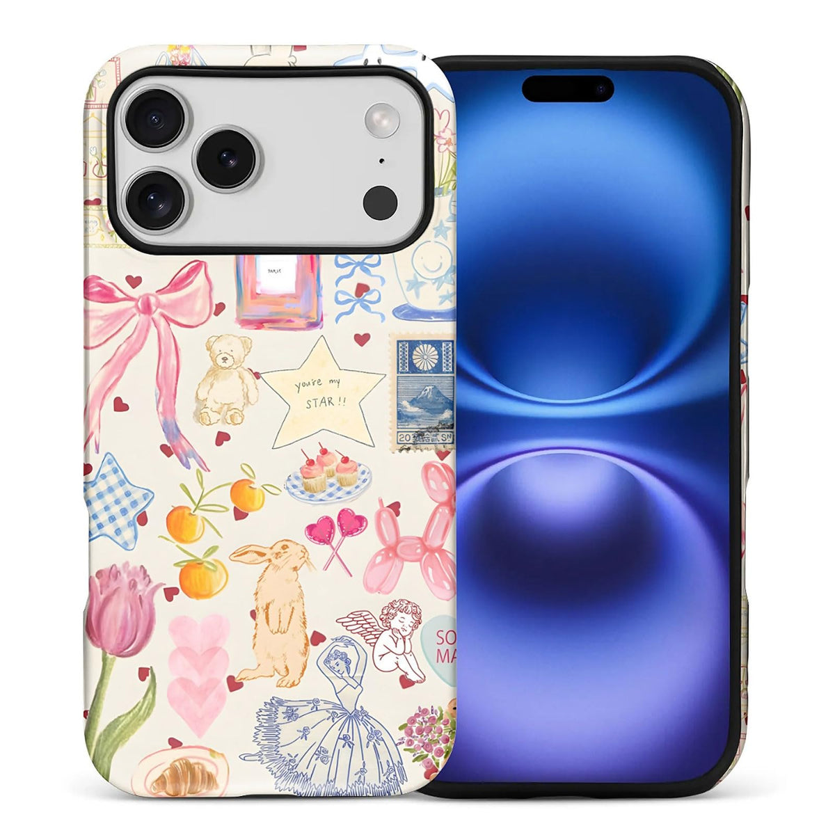 for iPhone 15 Case,Hybrid 2-Layer Hard Shell + Silicone Protective Case -Resistant Shockproof- A Naughty Cat with Blue Stripes Eating Fish