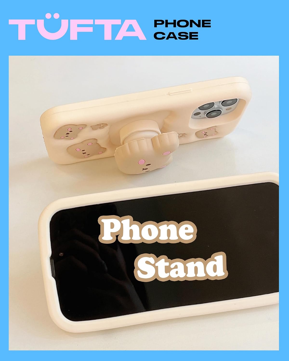 for iPhone 17 Case, Kawaii Teddy Bear Pop-Up Grip for Girls | Makes Mirror Selfies Sweeter, Cute Girly 3D Animal Style with Stand, Soft Silicone Drop Protection