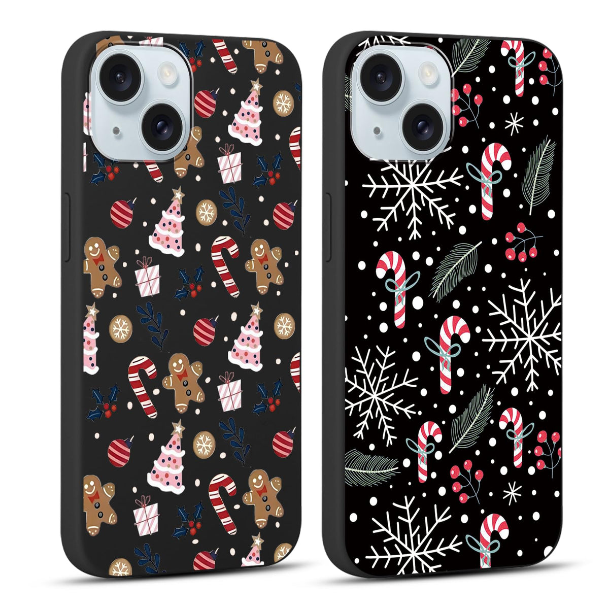 2 Pack Christmas Phone Case for iPhone 16 6.1'', Cute Christmas Tree Pattern Gifts Case with Gingerbread Canes Design Soft TPU Anti-Fall Protective Slim Shockproof Cover for Girl Women Men