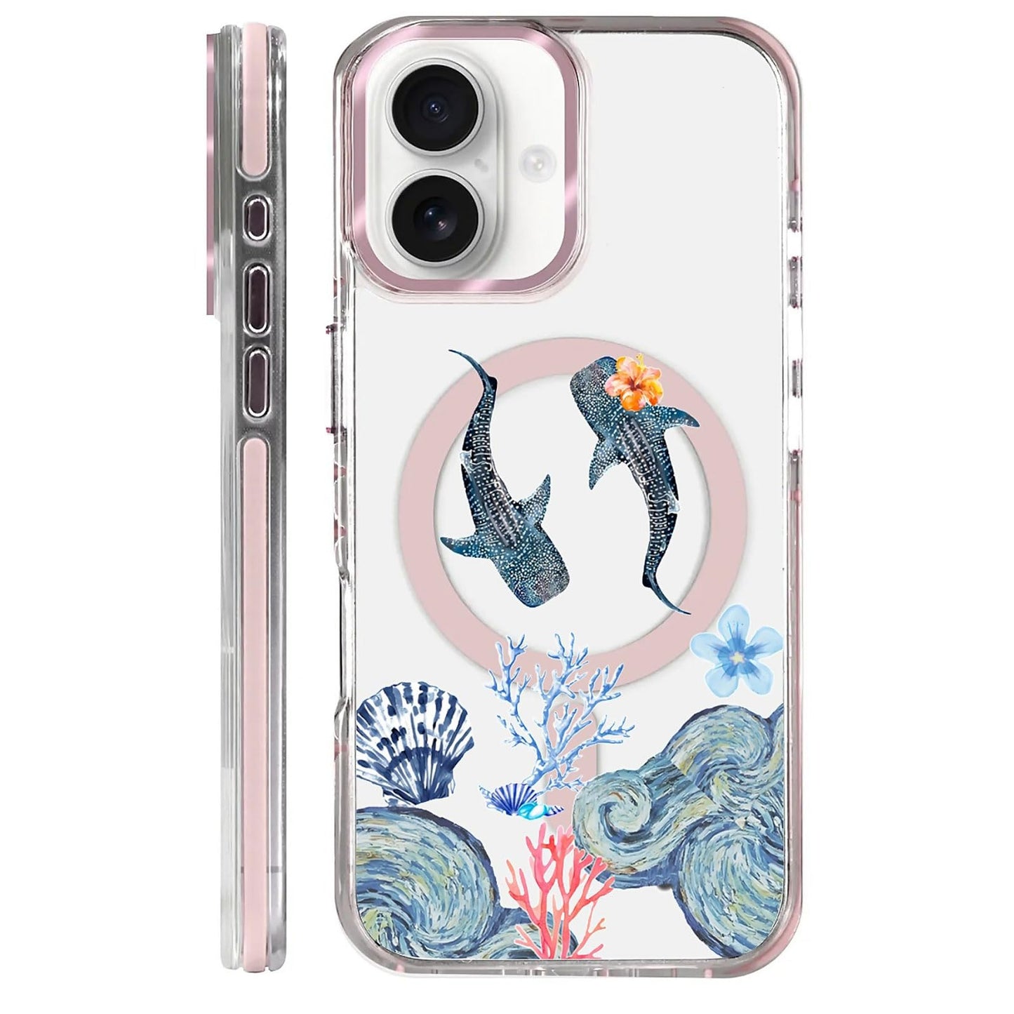 for iPhone 15 Case,Compatible with MagSafe,The Transparent TPU Silicone Protects The Phone Case from Drops, Slips and Fingerprints.Blue Ocean Whale Shark Octopus Turtle Collage