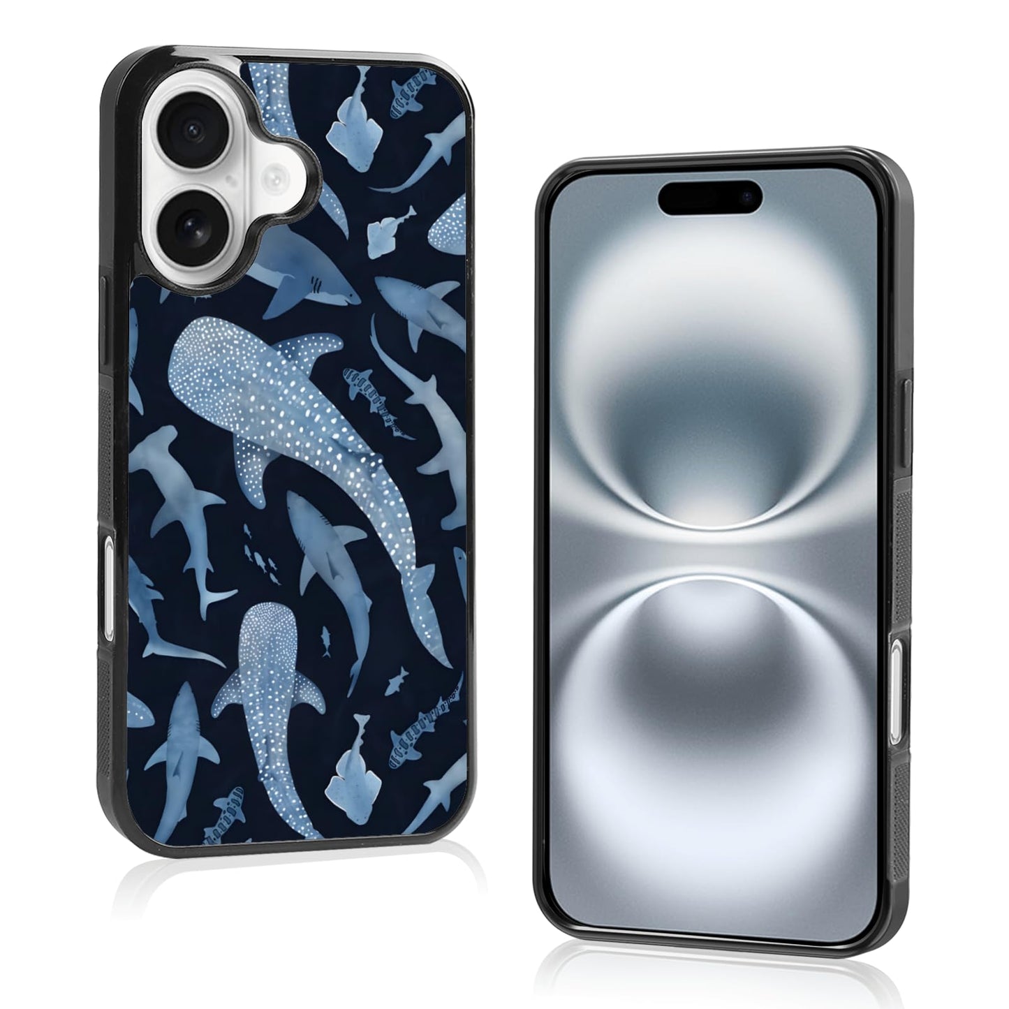 Cute Blue Shark Aesthetic Phone Case for iPhone 14 & 13 Case for Women Teen Girls Kids Girls -6.1Inch