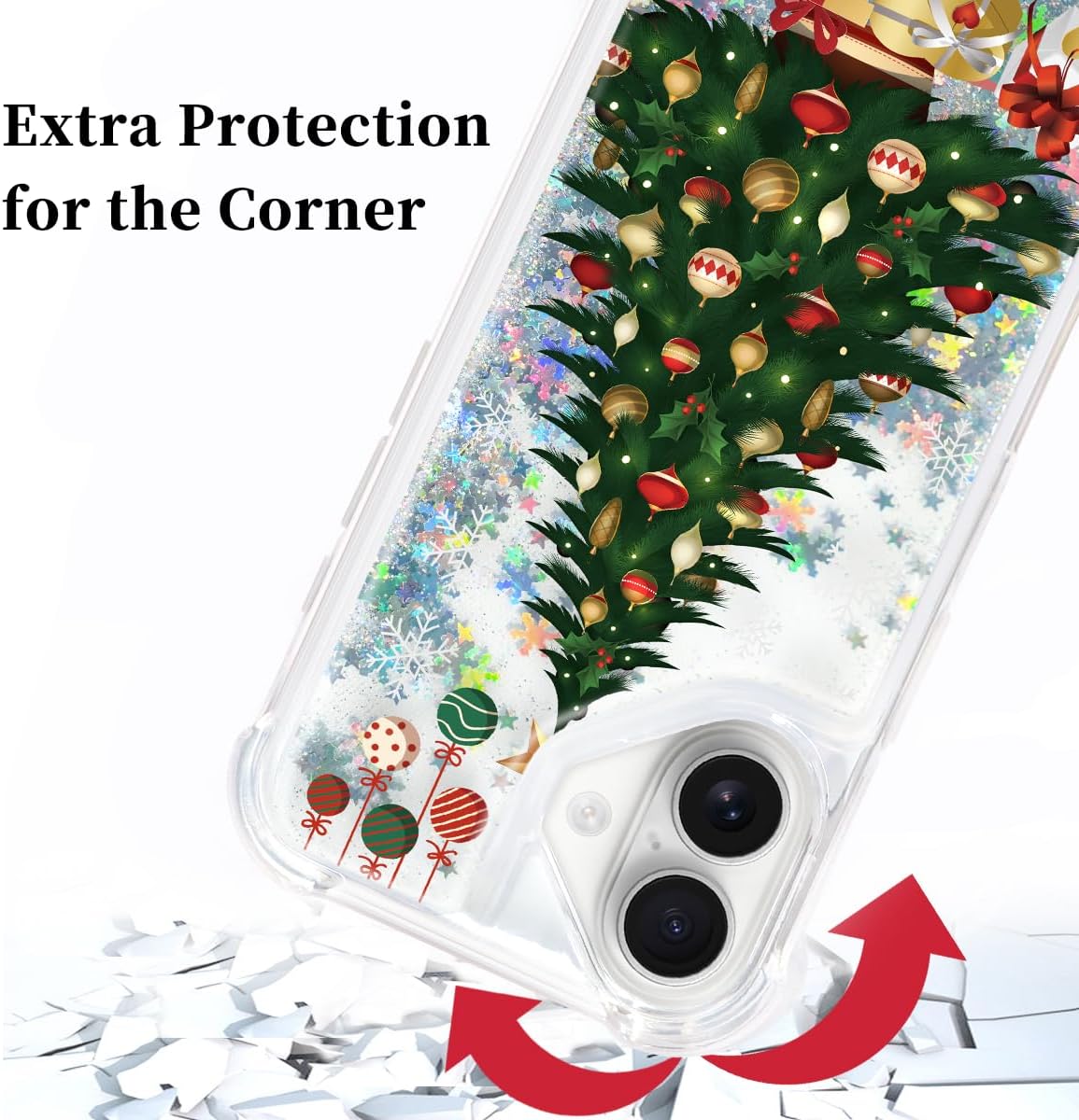 Glitter Christmas Case Compatible with iPhone 17 Bling Sparkle Floating Liquid Luxury Fashion Girly Women Cute Holiday Case for iPhone 17 (Christmas Tree)