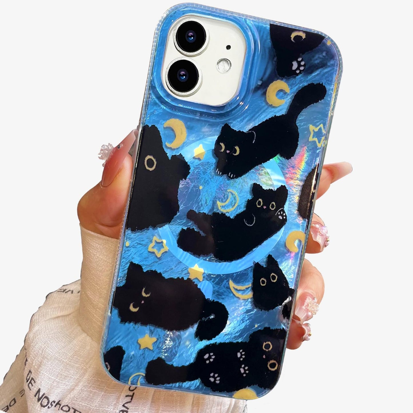 Compact Case for iPhone 15 Black cat Design,Cute Trendy Soft Slim TPU Shockproof Protective Bumper Phone Cases Cover for Women Girls Aesthetic Glitter Shiny Adorable