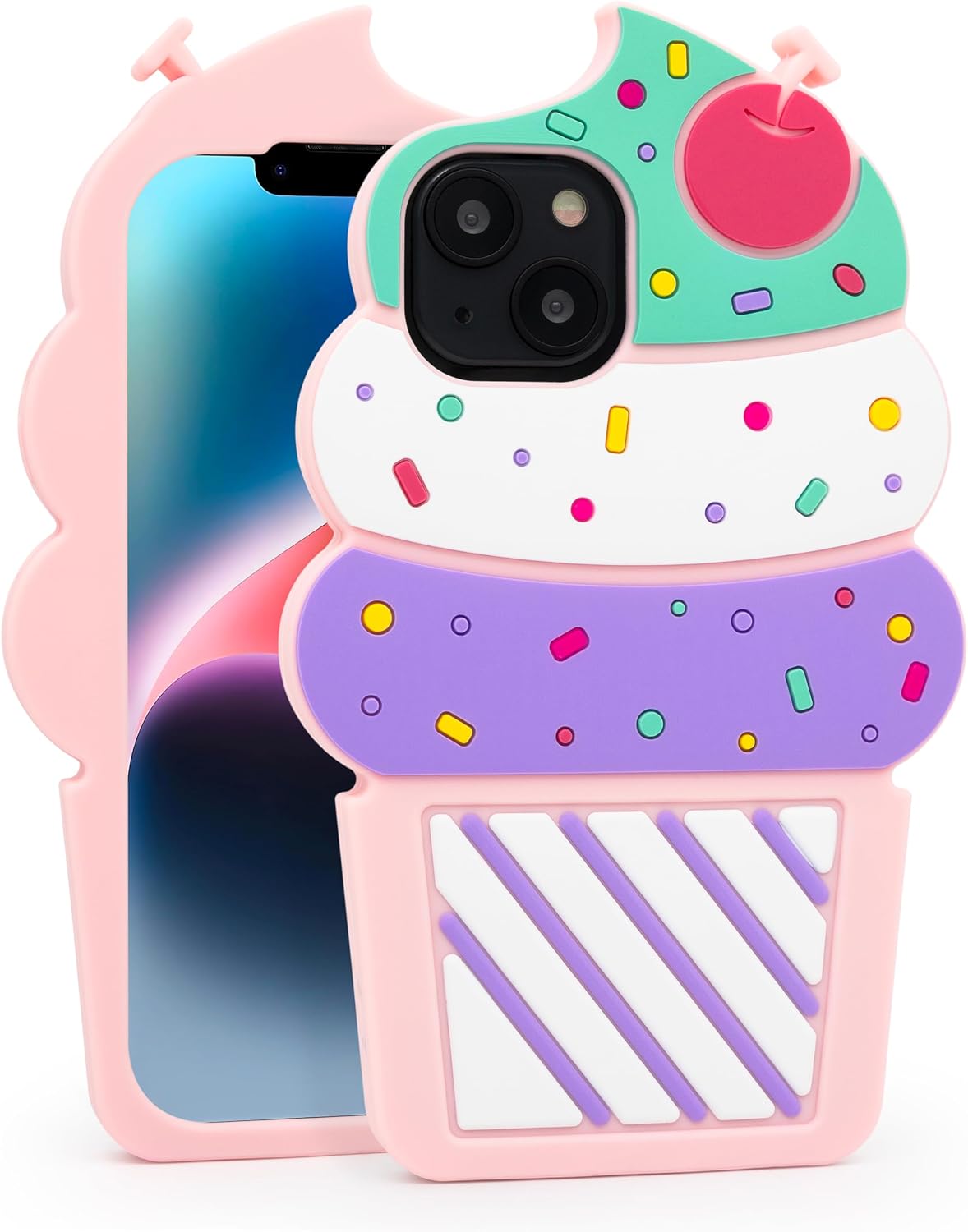 Dumkery Cute iPhone 13 Case, Ice Cream iPhone 14 Case, Funny 3D Cartoon Cupcakes Soft Silicone Shockproof Cases Cover Skin for Girls Women