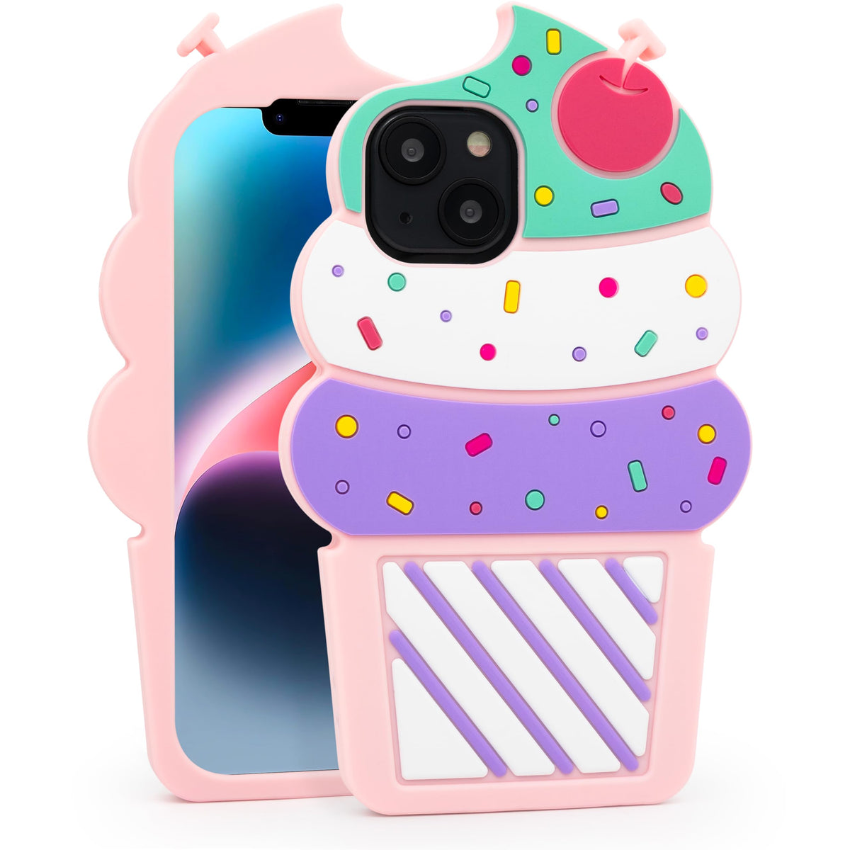 Dumkery Cute iPhone 13 Case, Ice Cream iPhone 14 Case, Funny 3D Cartoon Cupcakes Soft Silicone Shockproof Cases Cover Skin for Girls Women