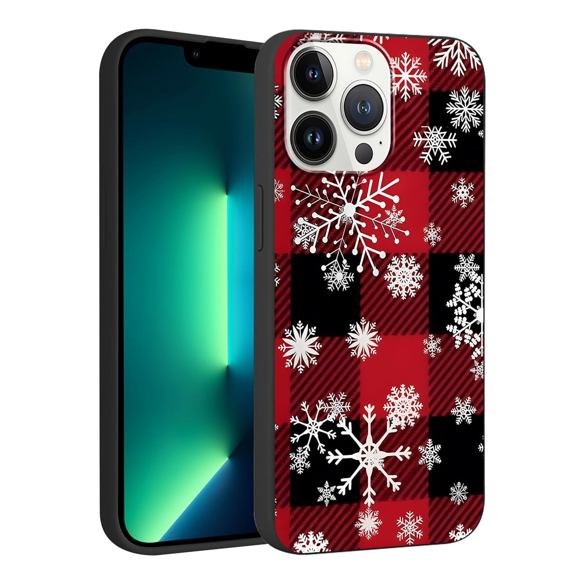 Merry Christmas Plaid Checkered Phone Case for iPhone 11 6.1", Cute Xmas Case Red Grey Scottish Tartan Grid Stripe Pattern Design Cover Shockproof Soft Silicone Protective Funda for Girl Women