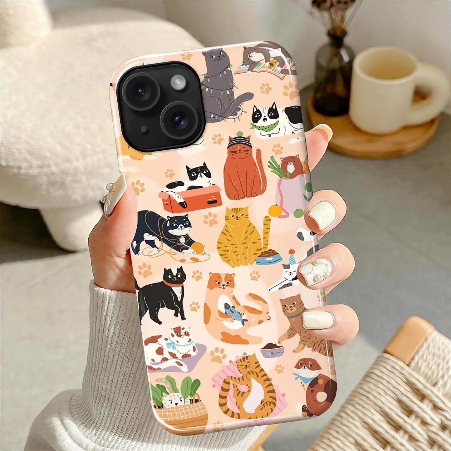 Case for iPhone 15, Shockproof Hybrid Protective Phone Case, Dual-Layer Drop Protection Anti-Scratch, Cozy Cats