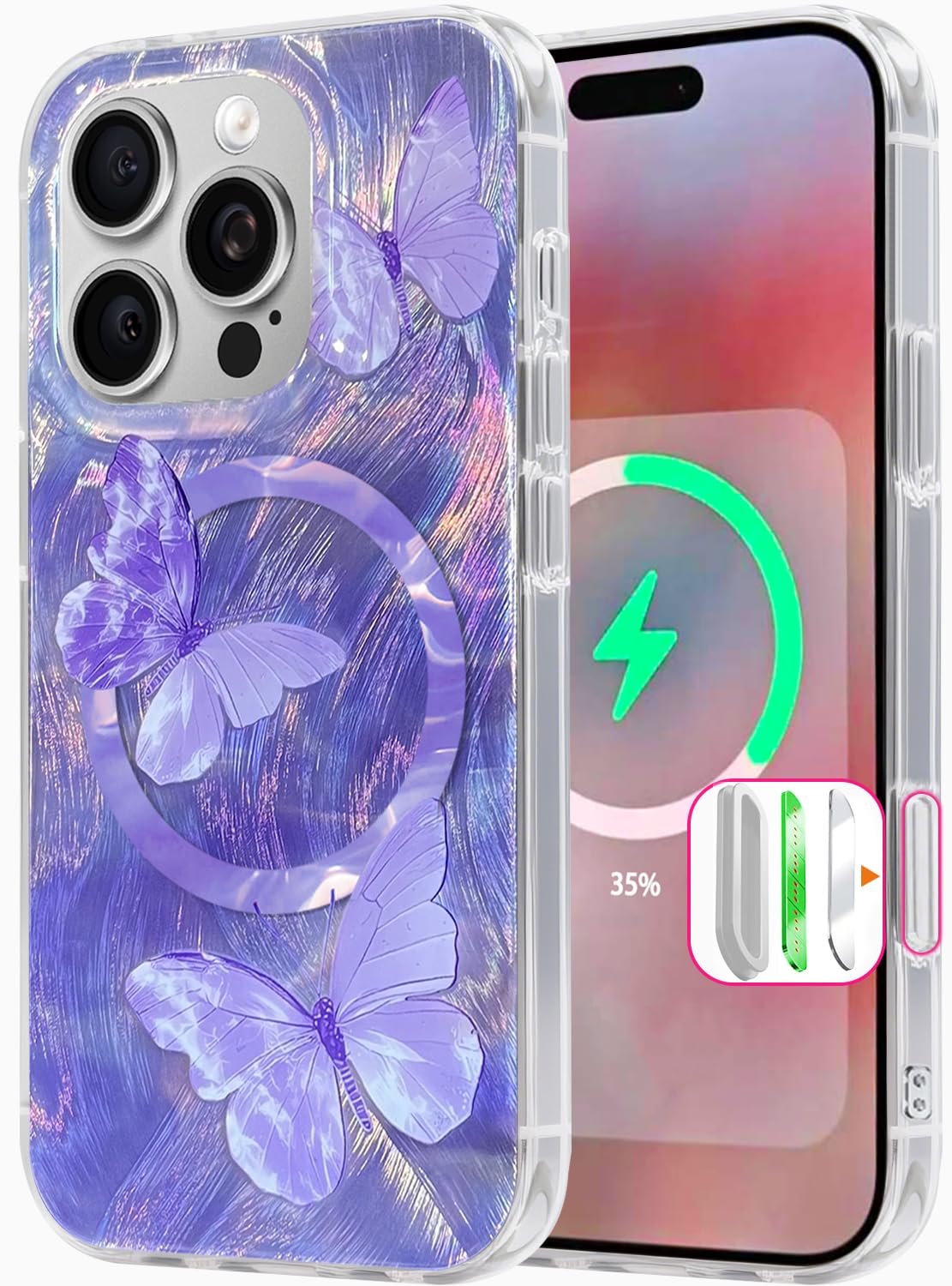 Compatible with iPhone 17 Pro Case,with [Soft Slim][Camera Protection] Cute Fishing Cats Shiny Aesthetic Phone Cover Anti-Yellowing Shockproof Protective Cover for Women Girl