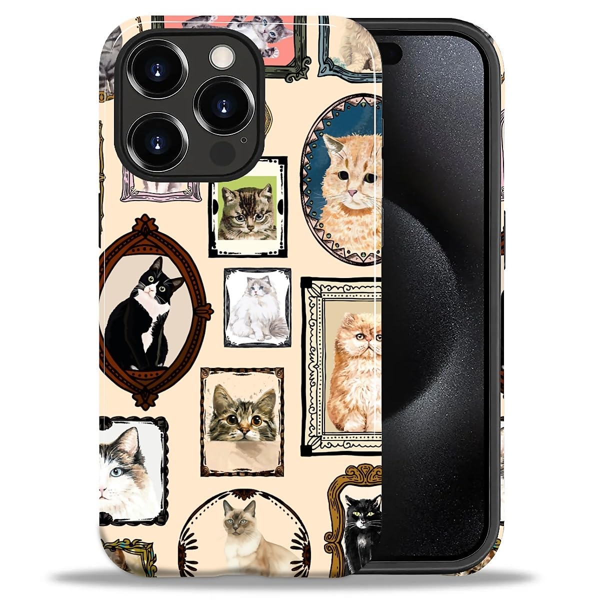 CARLOCA Case for iPhone 16 Pro,Vintage Cat Animal Pet Lover Collage Design Hybrid Dual Protection Soft TPU + Hard PC, Shockproof & Anti-Scratch Cover Men Women Stylish Protective Phone Case