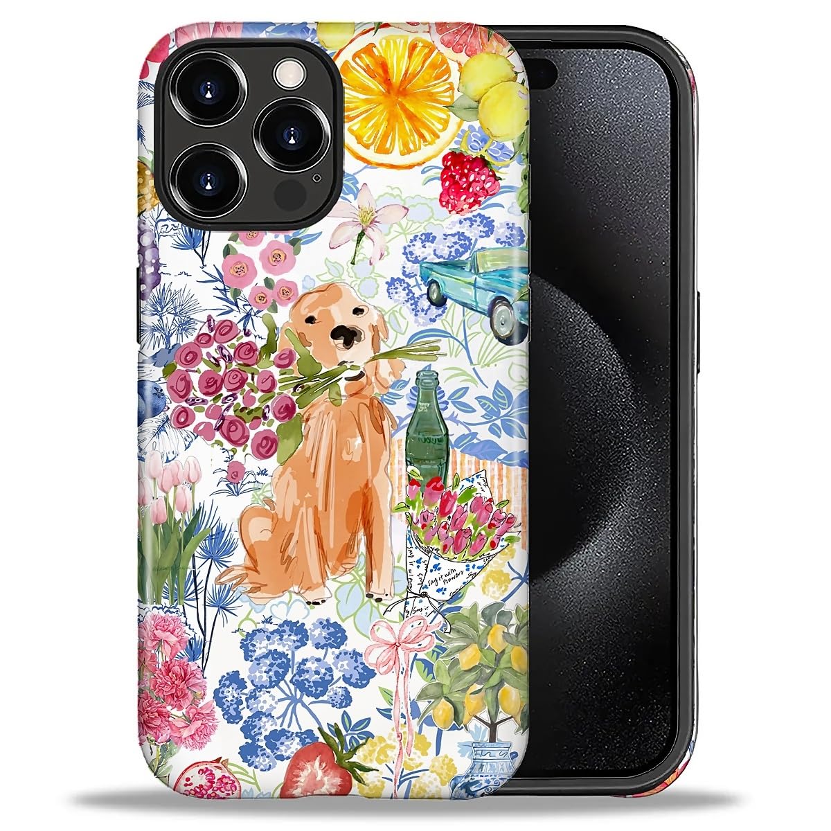 for iPhone 17 Pro Max Case,Hybrid 2-Layer Hard Shell + Silicone Protective Case -Resistant Shockproof- Ally's Dog's Cute College Summer Flower Collage