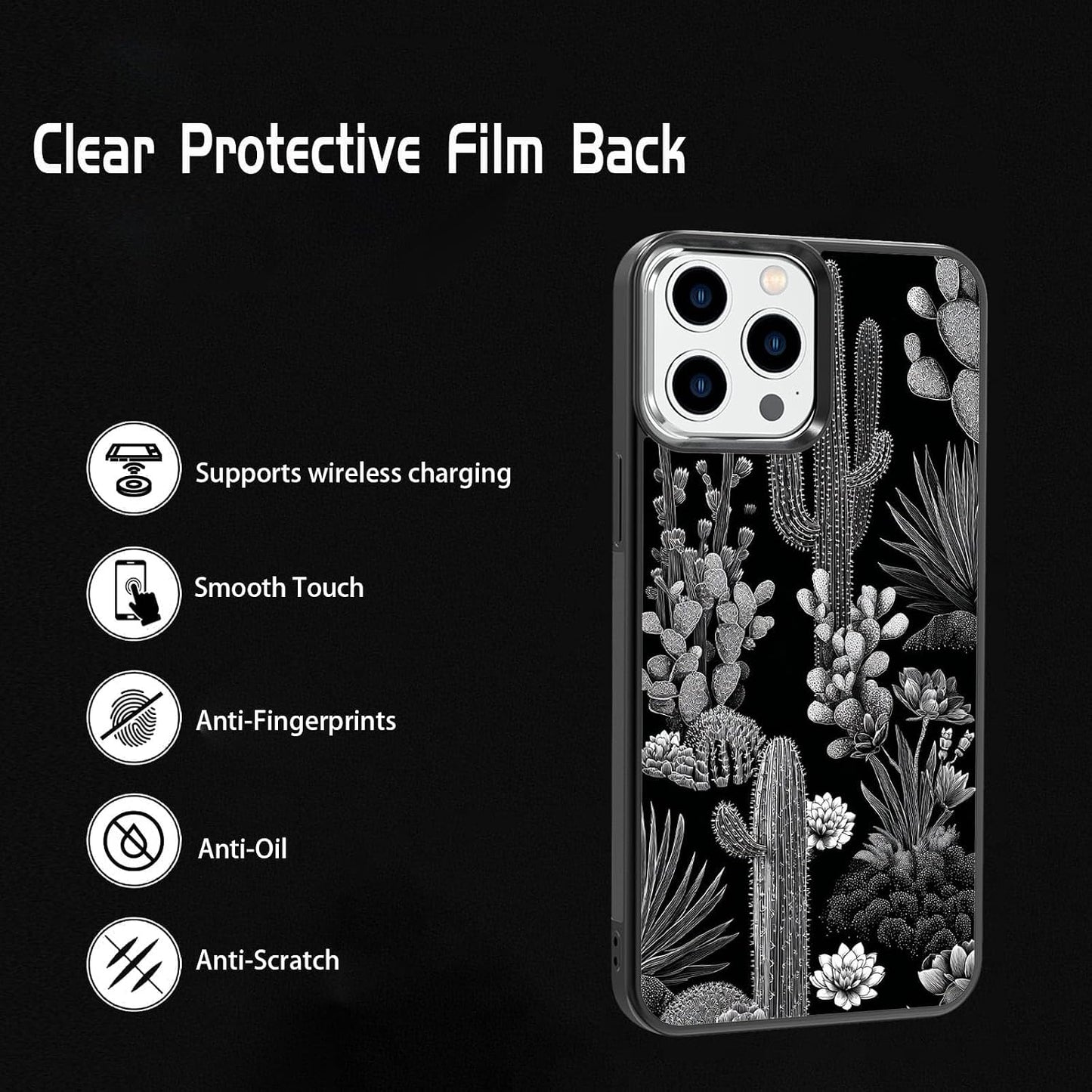 Vintage Black and White Botanical Cactus Agave Desert Nature Phone Case, Shockproof Protective Cover for iPhone 11 12 13 14 15 16 17 Pro Max Plus Mini XR 7 8 SE