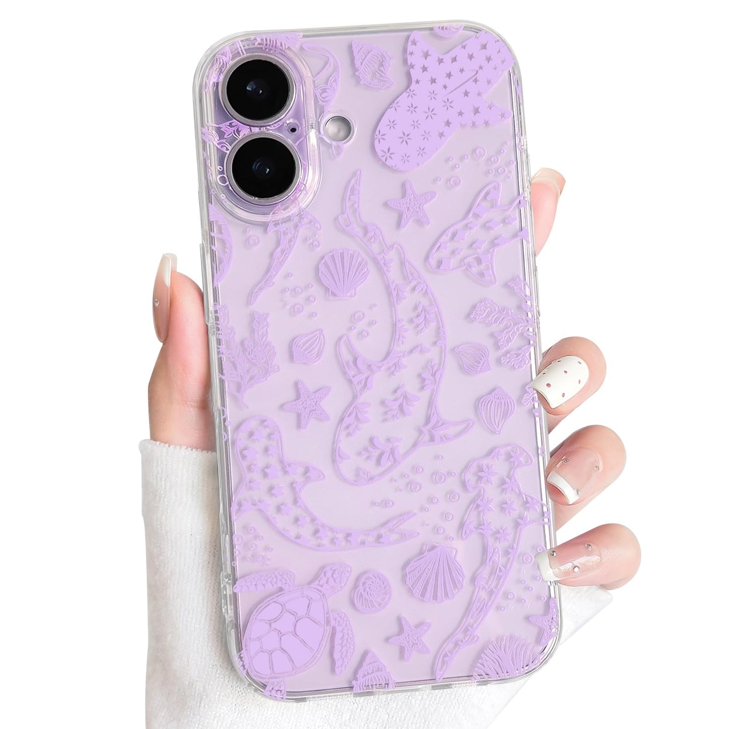 NITITOP Compatible with iPhone 16 Case Clear Sea - White Turtle | Cute, Shell whale ocean animal, For women men girls boys, Slim, Soft TPU, Shockproof
