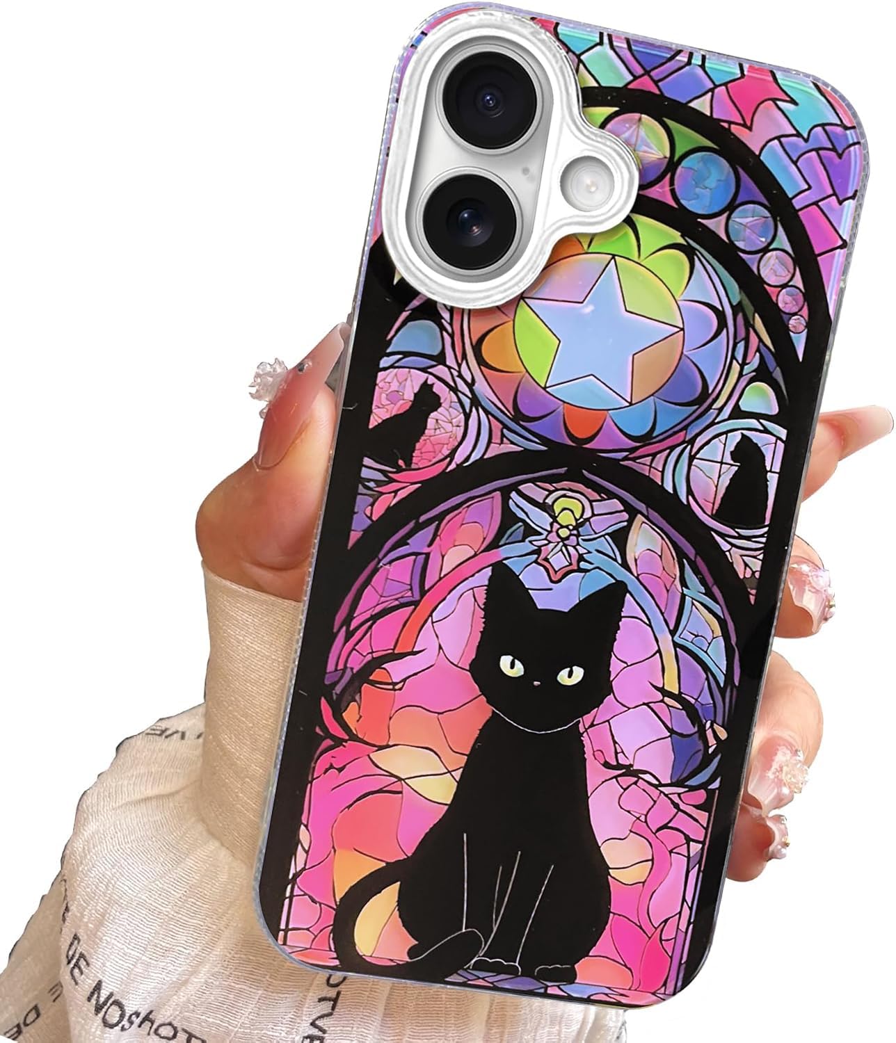 Compact Case for iPhone 15 Black cat Design,Cute Trendy Soft Slim TPU Shockproof Protective Bumper Phone Cases Cover for Women Girls Aesthetic Glitter Shiny Adorable