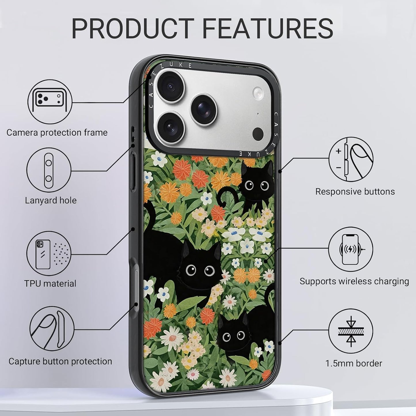 Clear TPU Phone Case Cover for iPhone with Design, Drop Protection, Cute Case for Girl Women (Cat2, iPhone 17 Pro Max)