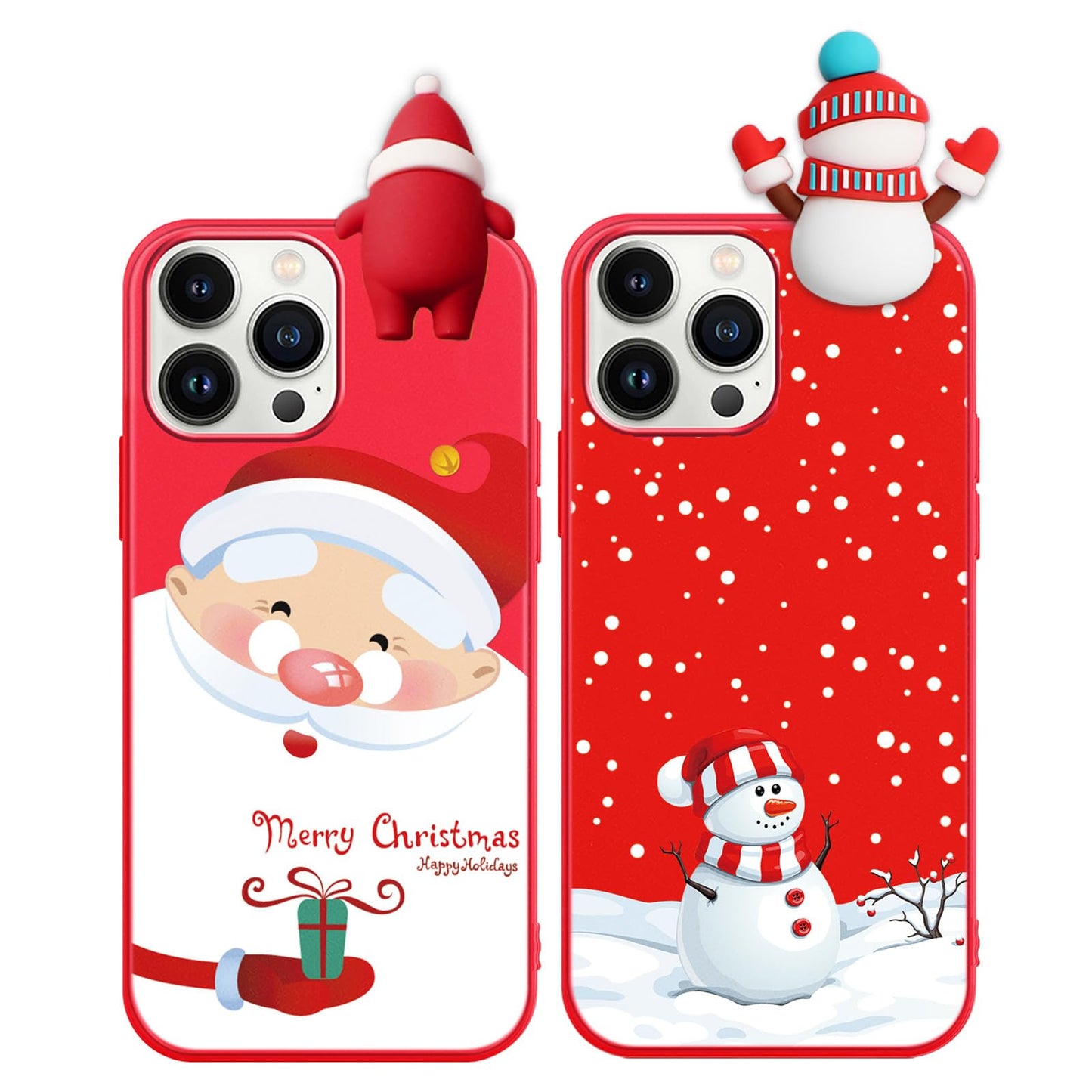 2 Pack Cute Christmas Case for iPhone 13/14",Red 3D Doll Snowman Elk Merry Christmas Pattern Soft Silicone TPU Pretty Flexible Protective Funda for Kid Girls Women