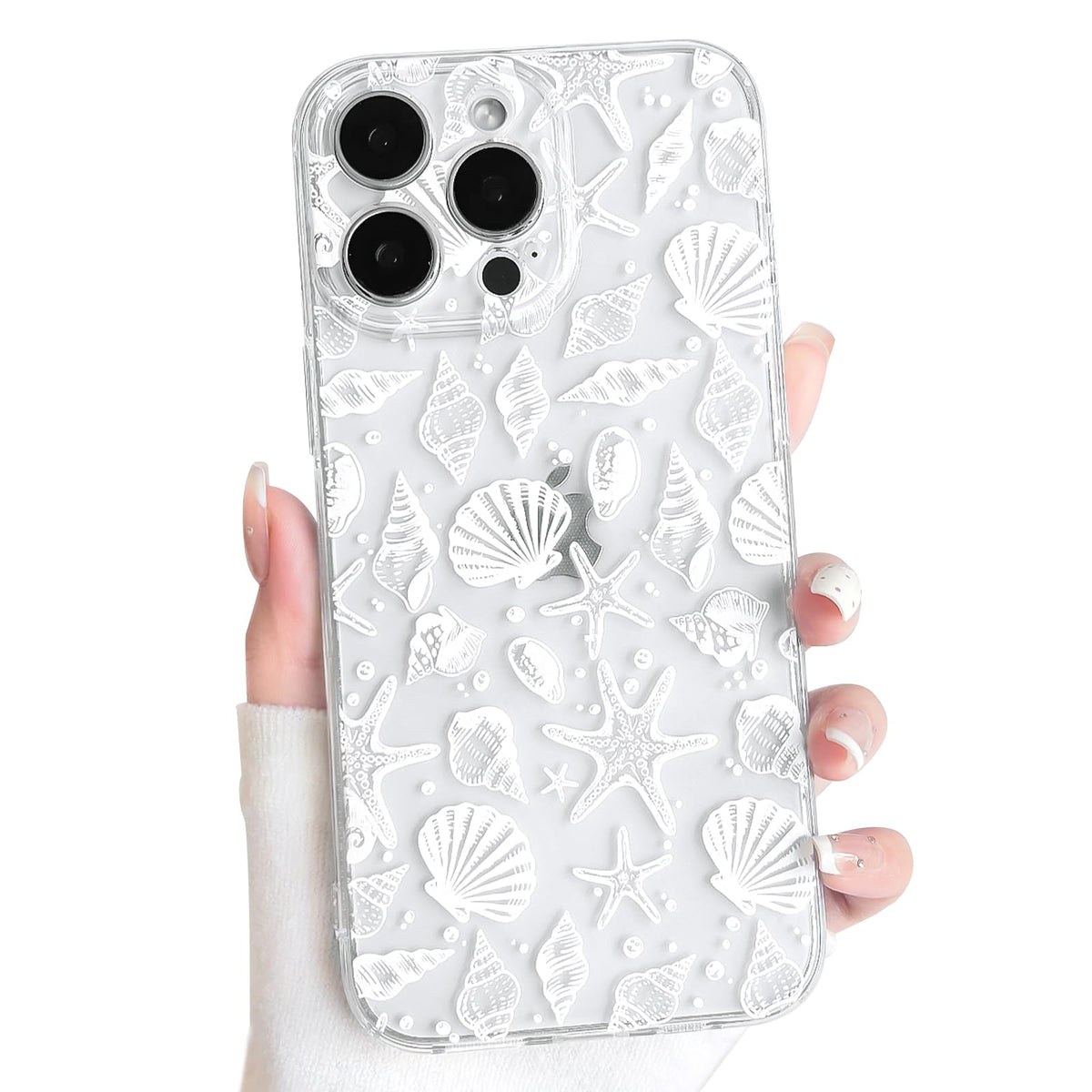 NITITOP Compatible with iPhone 16 Case Clear Sea - White Fish | Cute, Shell whale ocean animal, For women men girls boys, Slim, Soft TPU, Shockproof