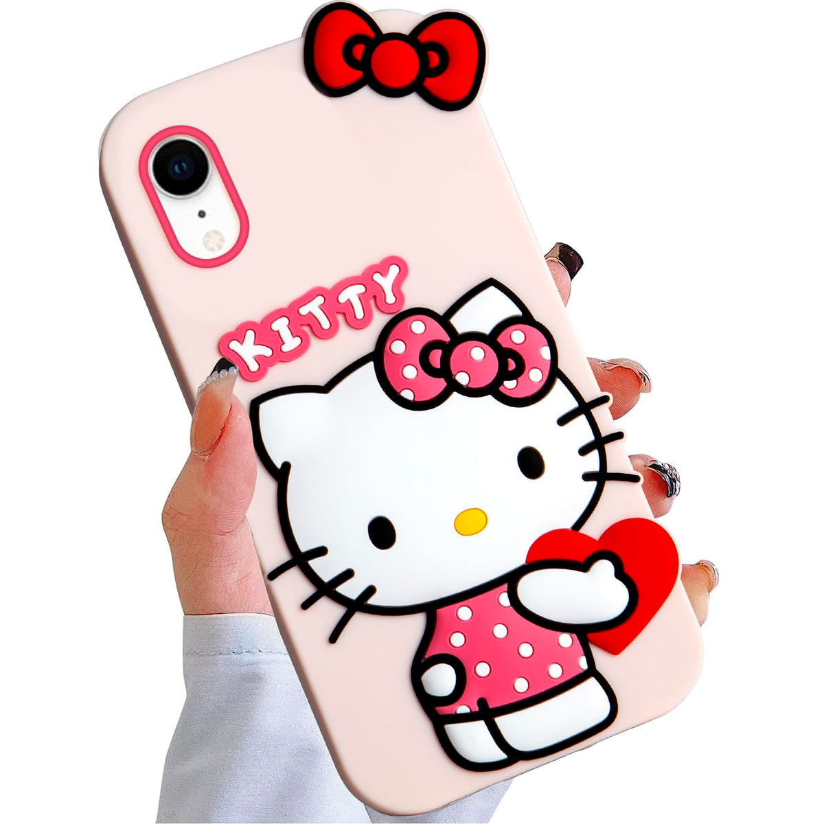 Compatible with iPhone 13/14 Case, Cute Funny Cartoon Kawaii Cat Phone Case 3D Character Soft Silicone Pink Cover Case for Kids Girls and Womens (6.1 inch)