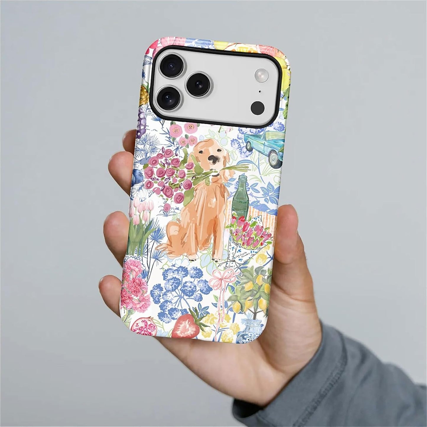 for iPhone 17 Pro Max Case,Hybrid 2-Layer Hard Shell + Silicone Protective Case -Resistant Shockproof- Ally's Dog's Cute College Summer Flower Collage