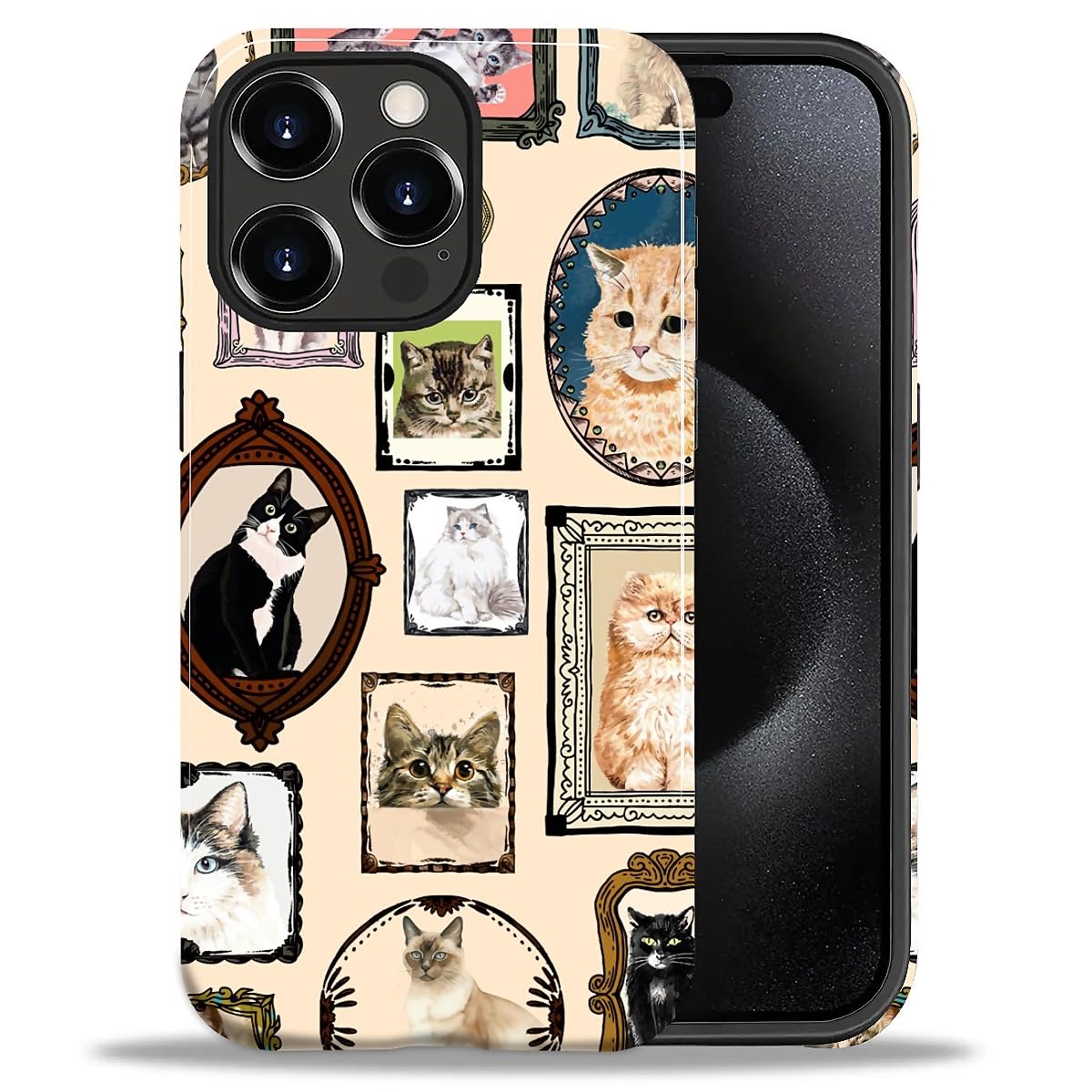 CARLOCA Case for iPhone 16 Pro,Vintage Cat Animal Pet Lover Collage Design Hybrid Dual Protection Soft TPU + Hard PC, Shockproof & Anti-Scratch Cover Men Women Stylish Protective Phone Case