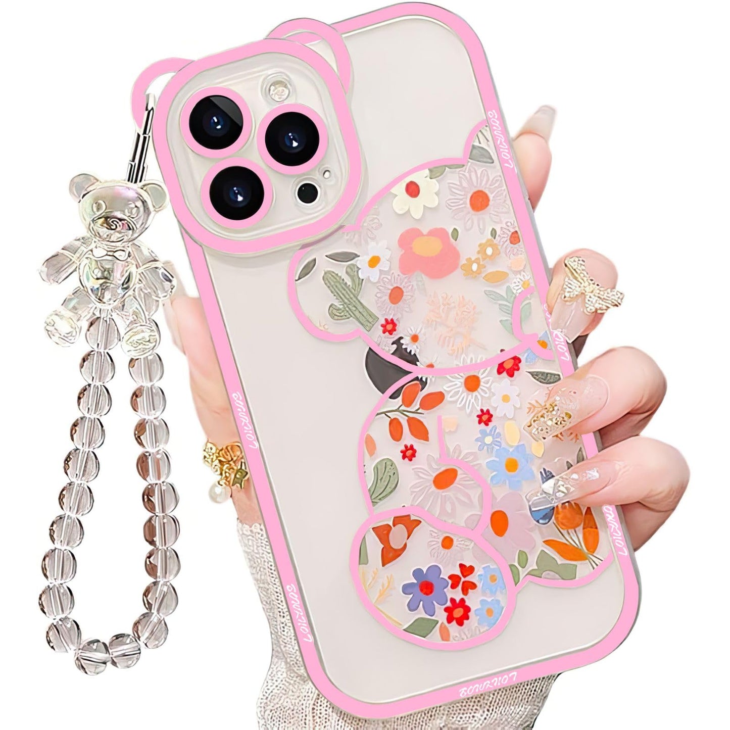 IAIYOXI 3D Cute Cartoon Bear Phone Case for iPhone 13 - Fashionable and Stylish - Funny Pink Bear Design - Soft TPU Protective Case - Kawaii Silicone Cover for Women, Girls, and Kids