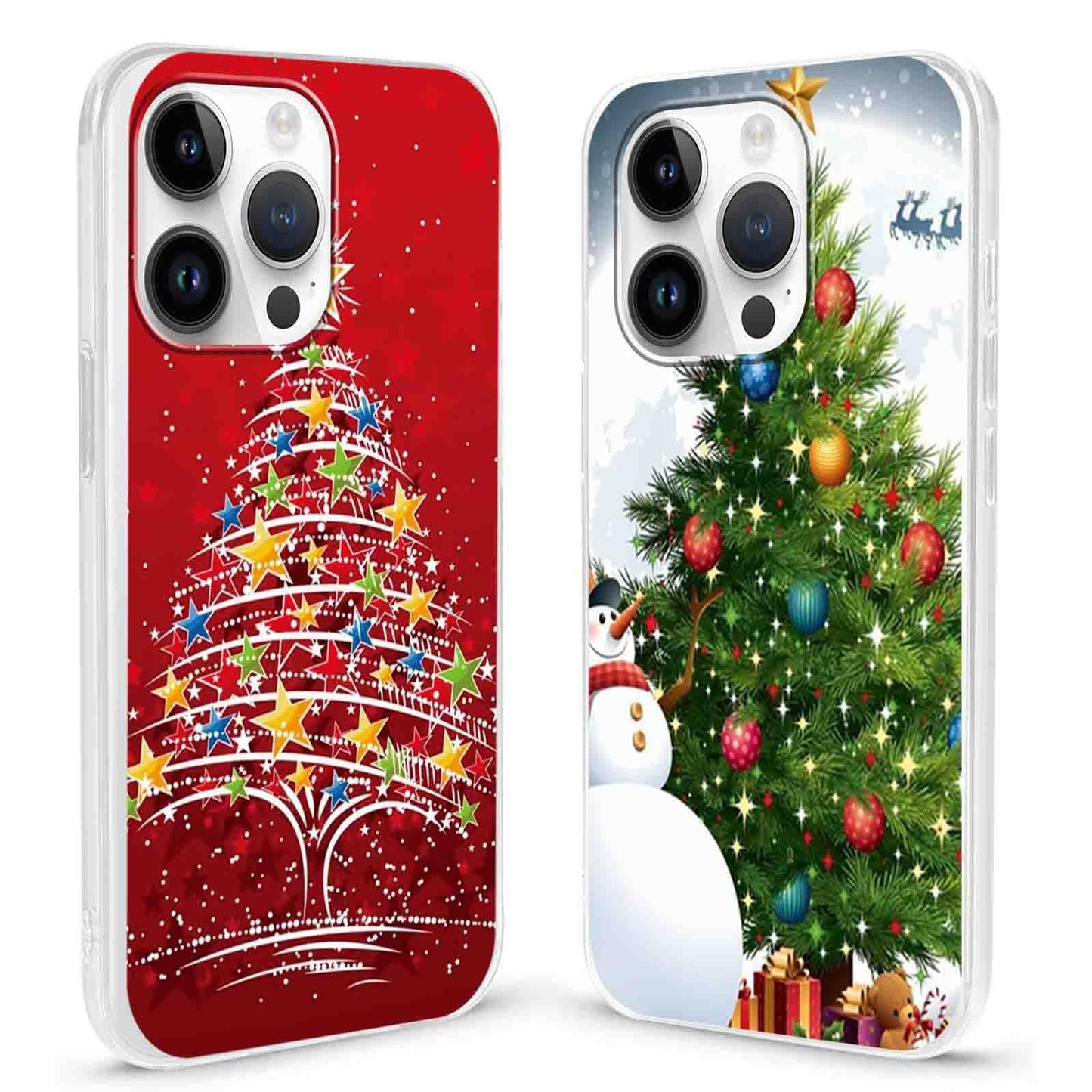 2 Pack Clear Christmas Phone Case for iPhone 13/14 6.1 inches, Holidays Christmas Trees Yellow-Resistant Protective Soft Slim Shockproof Xmas TPU Bumper Cover for Girls Woman Men