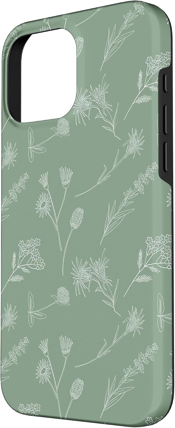 Leaves Botanical Plant Line Art Sage green Wildflower Floral Case for iPhone 16 Pro Max