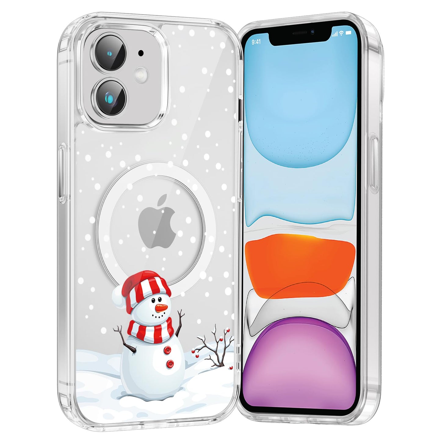 Merry Christmas Snowflake Phone Case for iPhone 13 / iPhone 14 Xmas Clear Magnetic Case 6.1", Compatible with Magsafe, Cute Winter Pattern Design Cover Shockproof Soft TPU Funda for Girl Women
