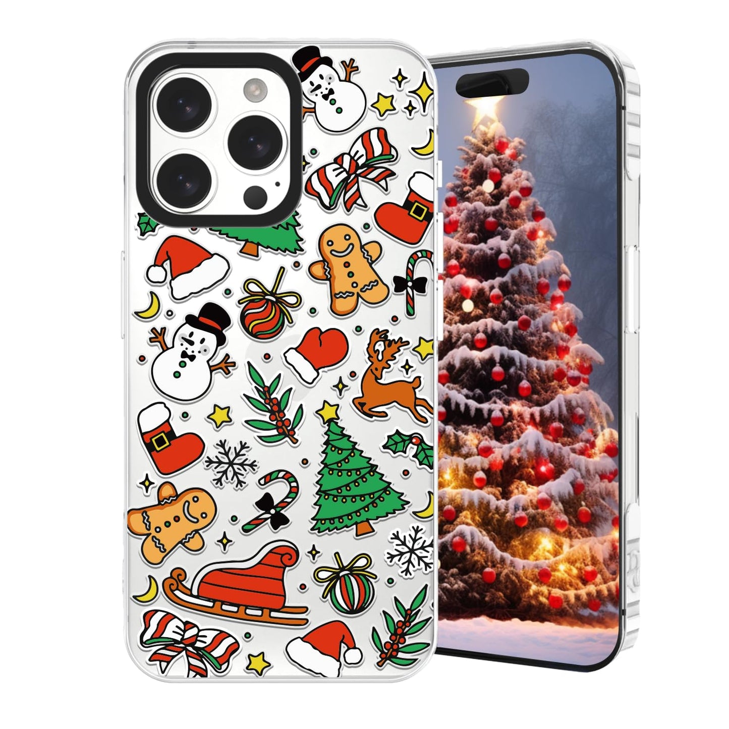 Christmas Phone Case Compatible for iPhone 16 Pro,Cute Winter Case with Funny Snowman Gingerbread Man Tree Christmas Pattern Design Shockproof Clear TPU Anti-Slip Anti-Scratch