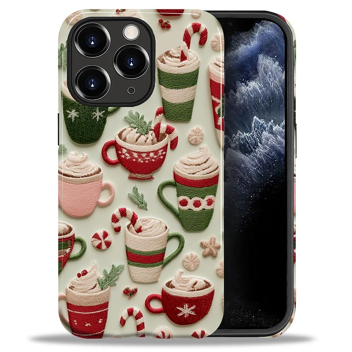 DAIZAG Case for iPhone 13 iPhone 14, Christmas Coffee Snowflake Cane Full-Body Design Hybrid Dual Protection Soft TPU + Hard PC, Shockproof Scratch-Resistant Protective Cover Phone Case for Men Women