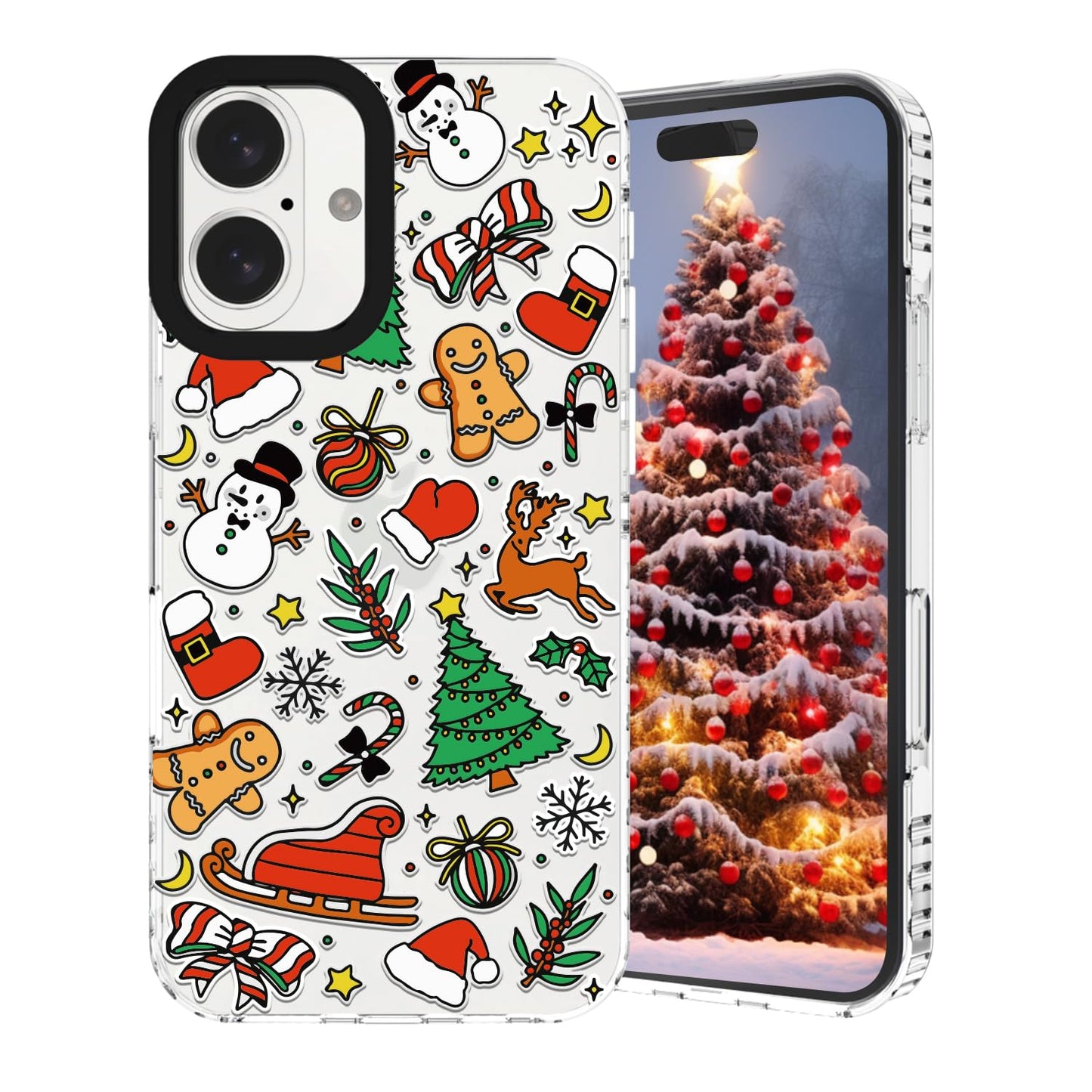Christmas Phone Case Compatible for iPhone 16 Pro,Cute Winter Case with Funny Snowman Gingerbread Man Tree Christmas Pattern Design Shockproof Clear TPU Anti-Slip Anti-Scratch