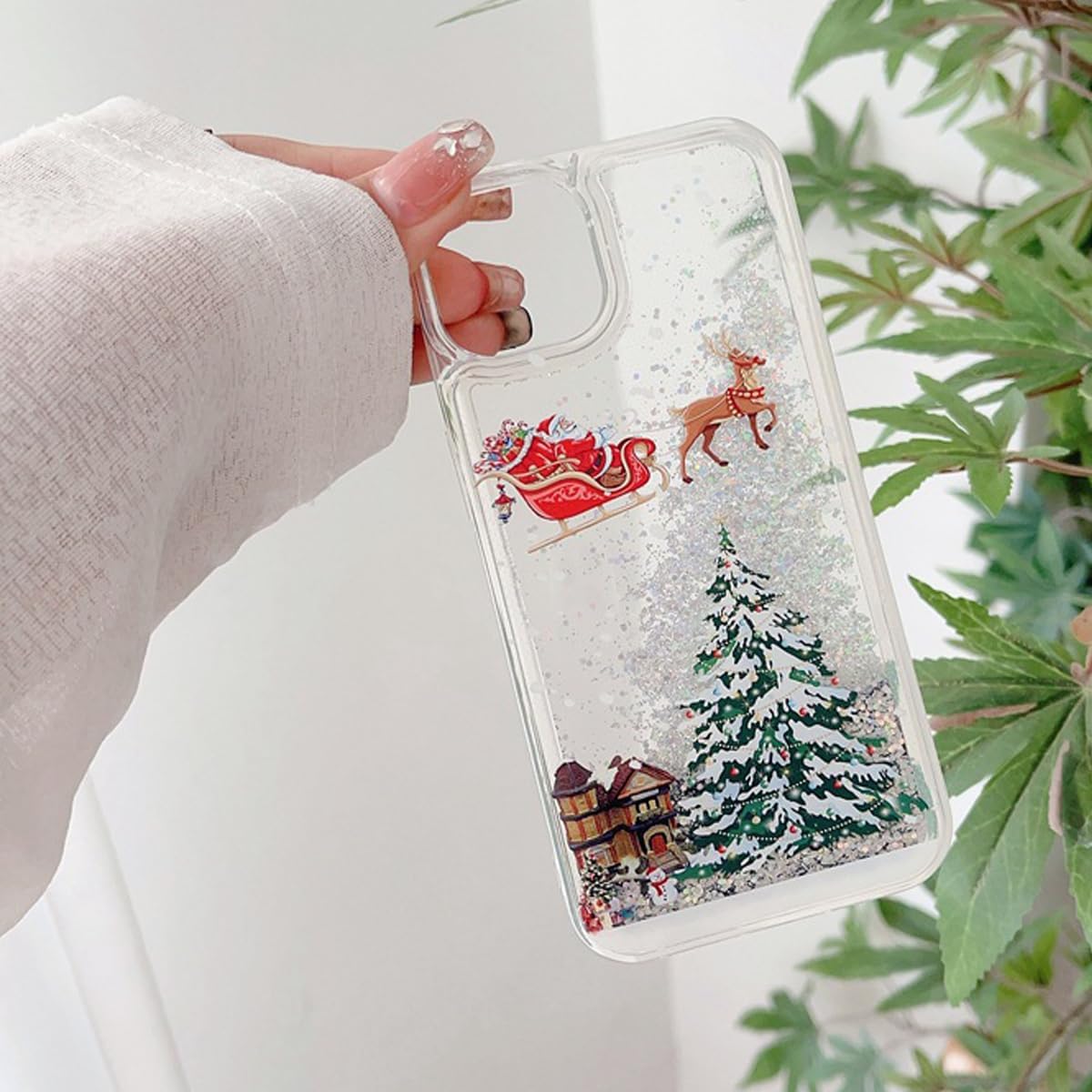 Glitter Christmas Case for iPhone 17 Glitter Case Christmas Tree Clear Floating Flowing Moving Bling Snowman Santa Elk Tree Women Cute Liquid Holiday Case for iPhone 17, Silver