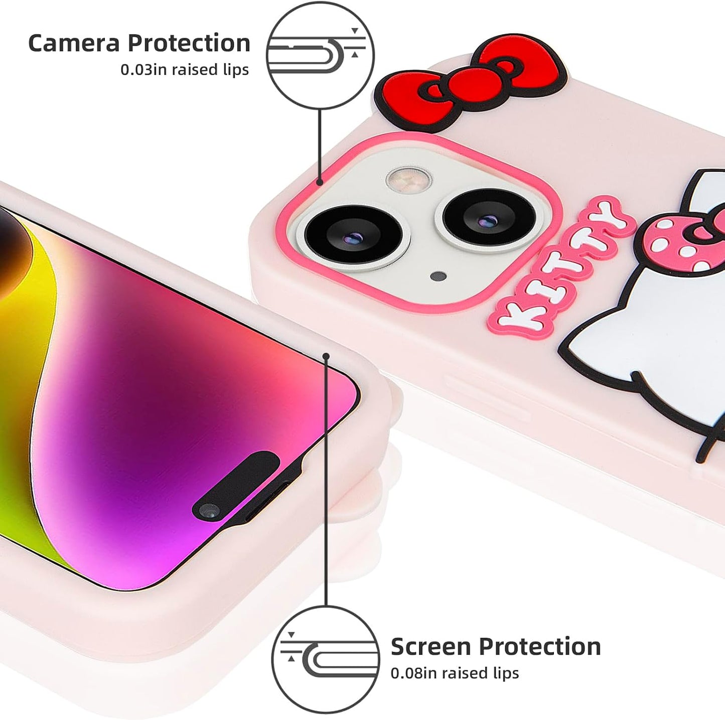 Compatible with iPhone 13/14 Case, Cute Funny Cartoon Kawaii Cat Phone Case 3D Character Soft Silicone Pink Cover Case for Kids Girls and Womens (6.1 inch)