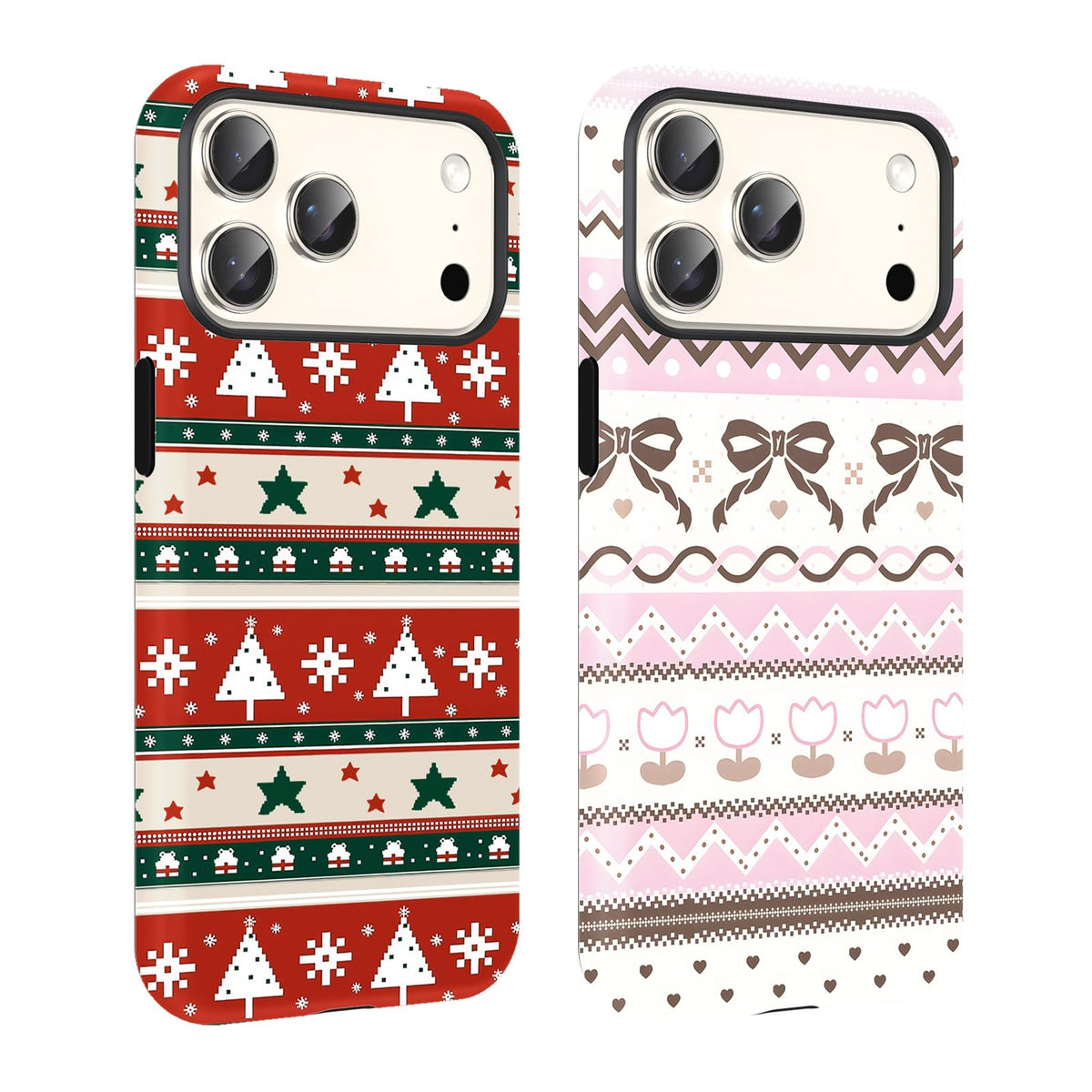 2 Pack Merry Christmas Tree Phone Case for iPhone 13 / iPhone 14 Case 6.1", Cute Xmas Snowflake Pattern Design Phone Cover Hard PC Shockproof Soft TPU Matte Protection Funda for Girls Women