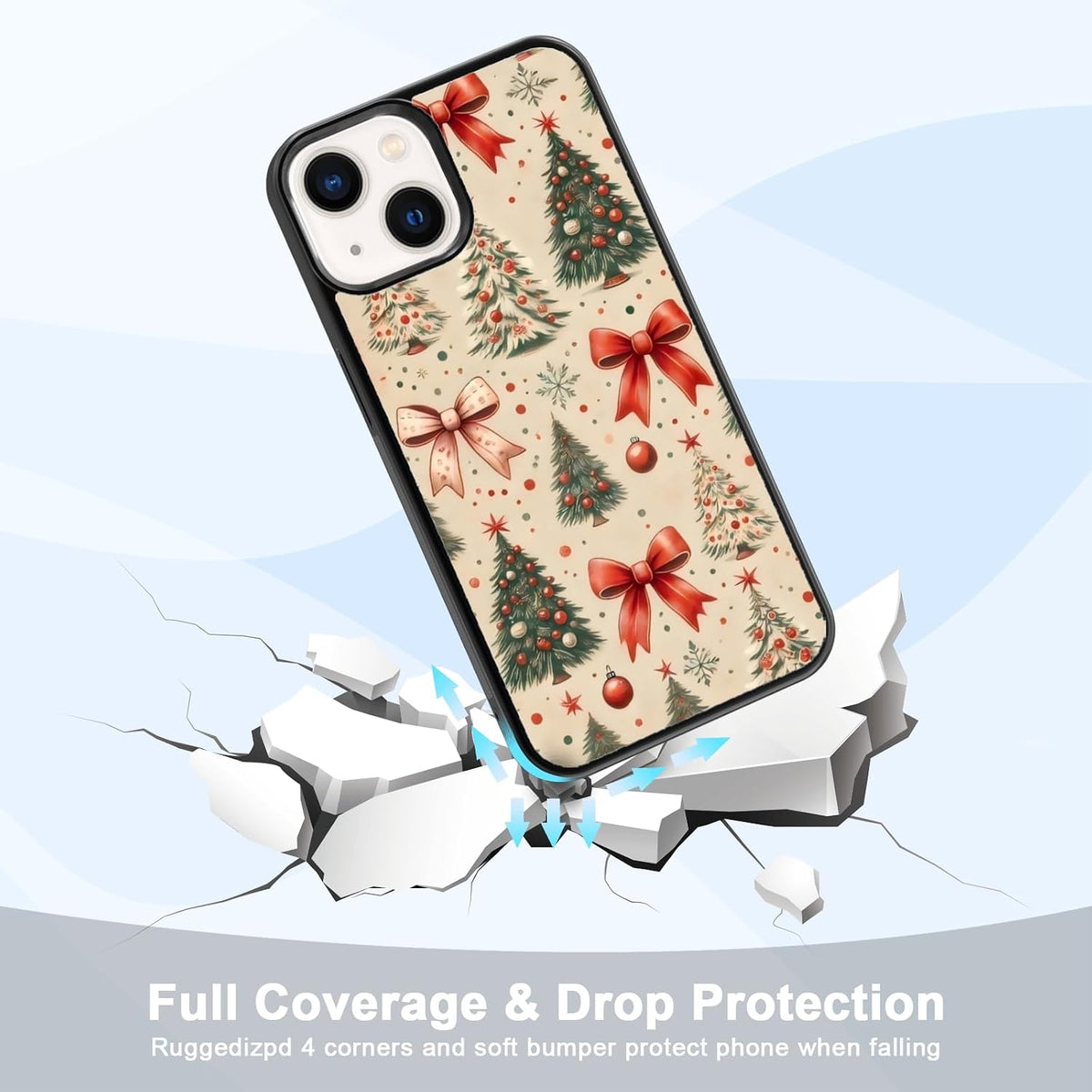 Cute Christmas Tree Bow Phone Case: Kawaii Winter Non-Slip Design Compatible with iPhone 13./14 Case for Women & Girl（14）