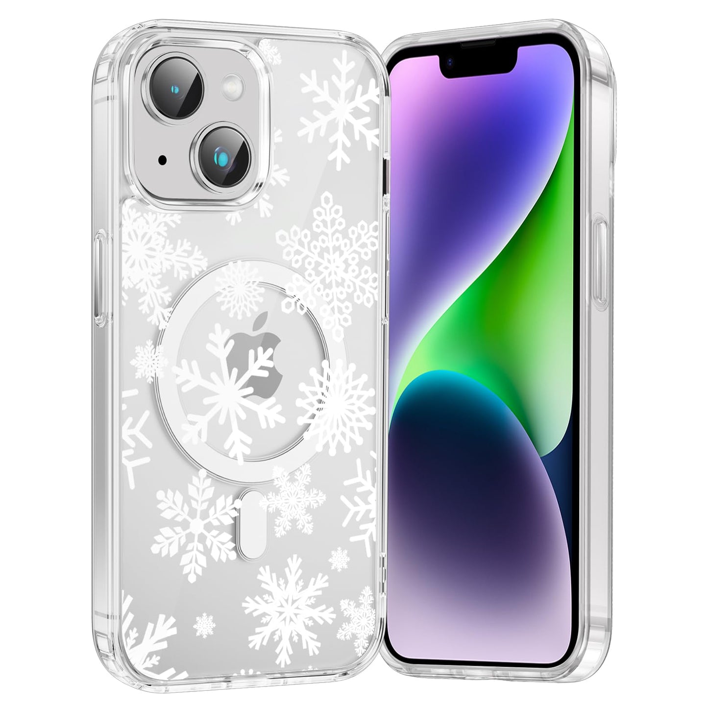 Merry Christmas Snowflake Phone Case for iPhone 13 / iPhone 14 Xmas Clear Magnetic Case 6.1", Compatible with Magsafe, Cute Winter Pattern Design Cover Shockproof Soft TPU Funda for Girl Women