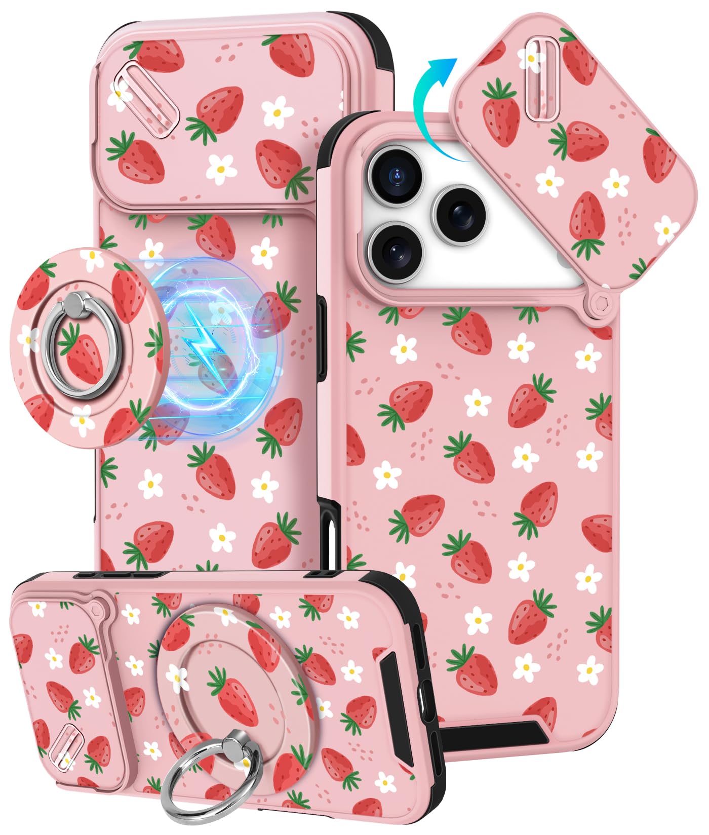 Buleens for iPhone 17 Pro Max Case 6.9 Inch - with Ring Stand & Camera Cover Aesthetic Cute Designed for Women Girls Girly Cartoon Kawaii Dogs Phone Case for iPhone 17 Pro Max Compatible with Magsafe