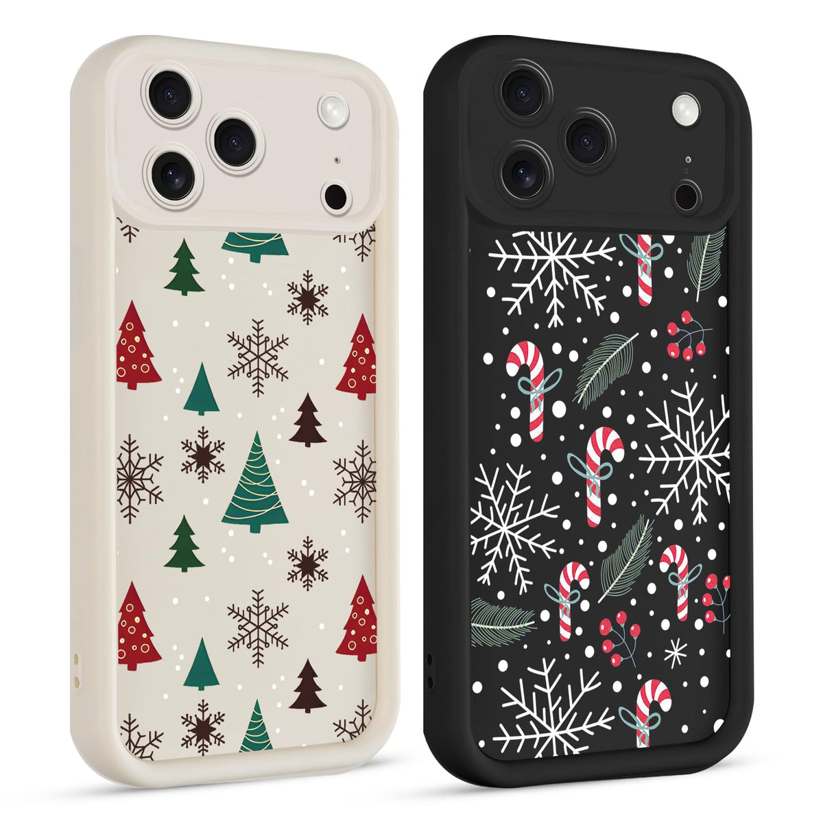 2 Pack Christmas Phone Case for iPhone 12 6.1", Cute Cover with Red Xmas Tree Candy Snowflake Pattern Full Camera Lens Shockproof Soft Silicone Cover for Girl Women