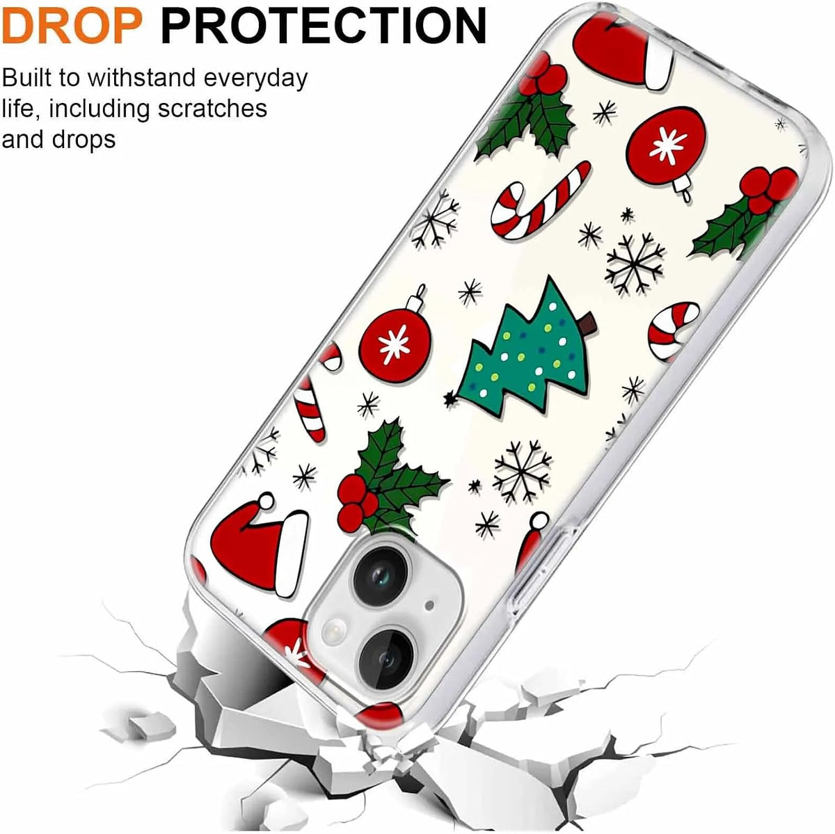 2 Pack Clear Christmas Phone Case for iPhone 13/14 6.1 inches, Cute Cookies Candy Canes Yellow-Resistant Protective Soft Slim Shockproof Xmas TPU Bumper Cover for Girls Woman Men